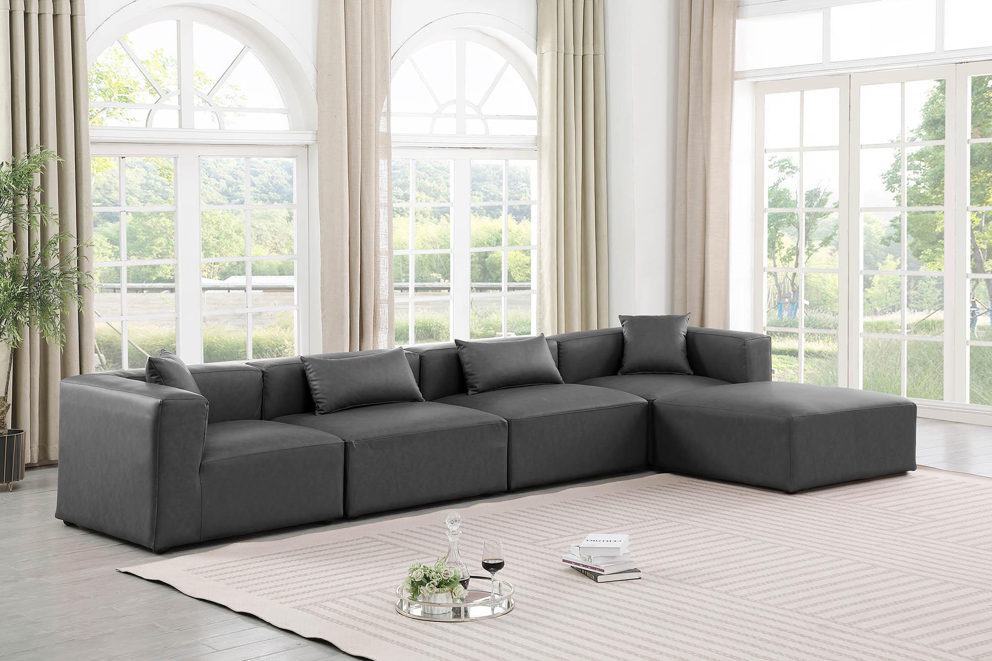 

    
Charcoal Grey Faux Leather Modular Sectional CUBE 668Grey-Sec5A Meridian Modern
