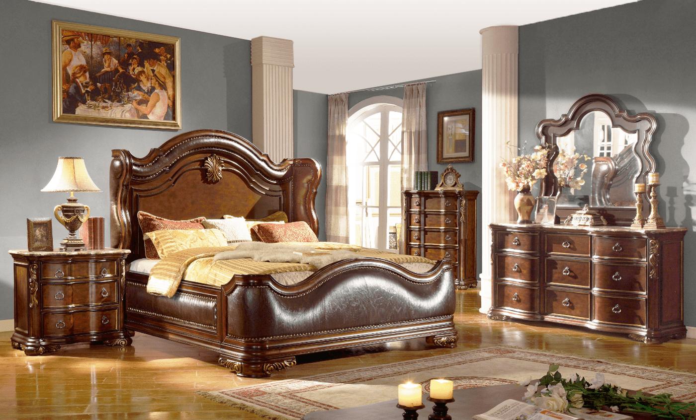 

    
 Shop  Cherry Bonded Leather Sleigh CAL King Bedroom Set 6Pcs Traditional Mcferran B3000
