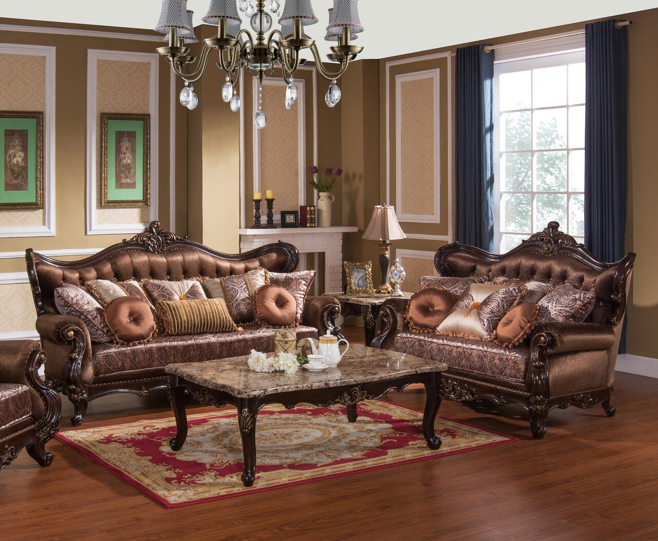 Traditional Sofa and Loveseat Set Aroma Aroma-Set-2 in Cherry Fabric