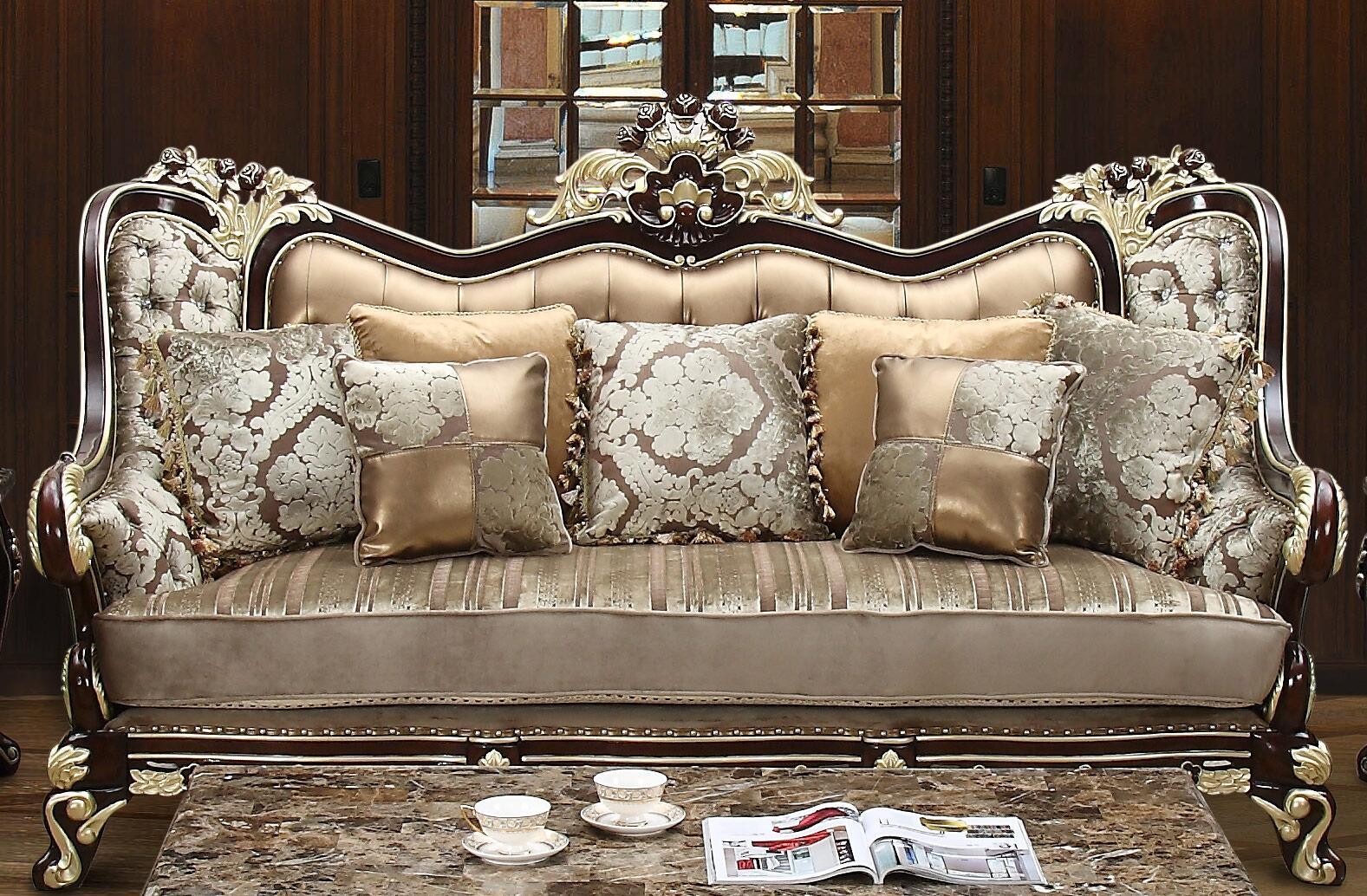

    
Cherry Finish Wood Sofa Set 6Pcs w/Occasional Tables Traditional Cosmos Furniture Monica
