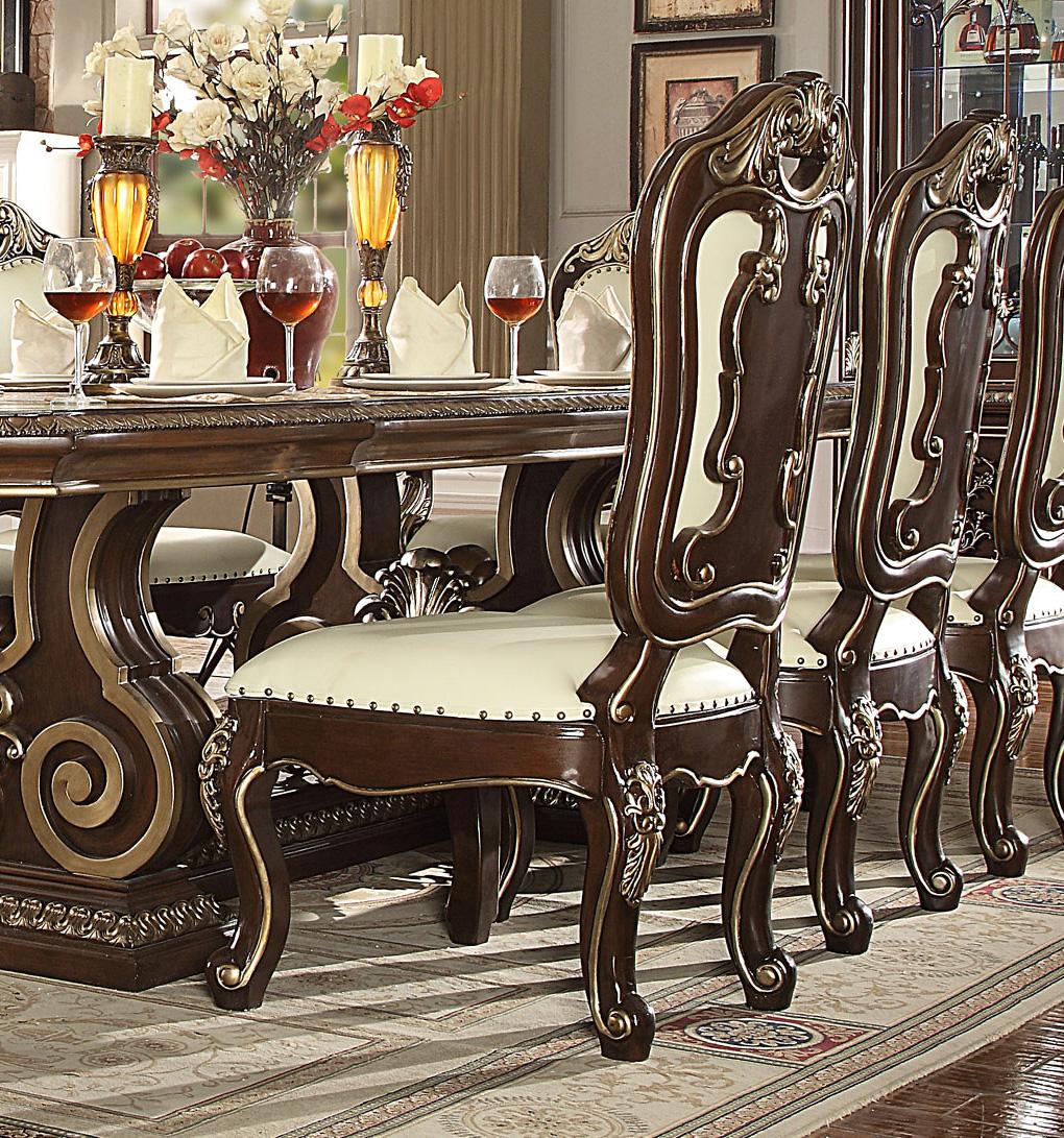 

    
Cherry & Gold Carved Wood Side Chair Set 2Pcs Traditional Homey Design HD-8013
