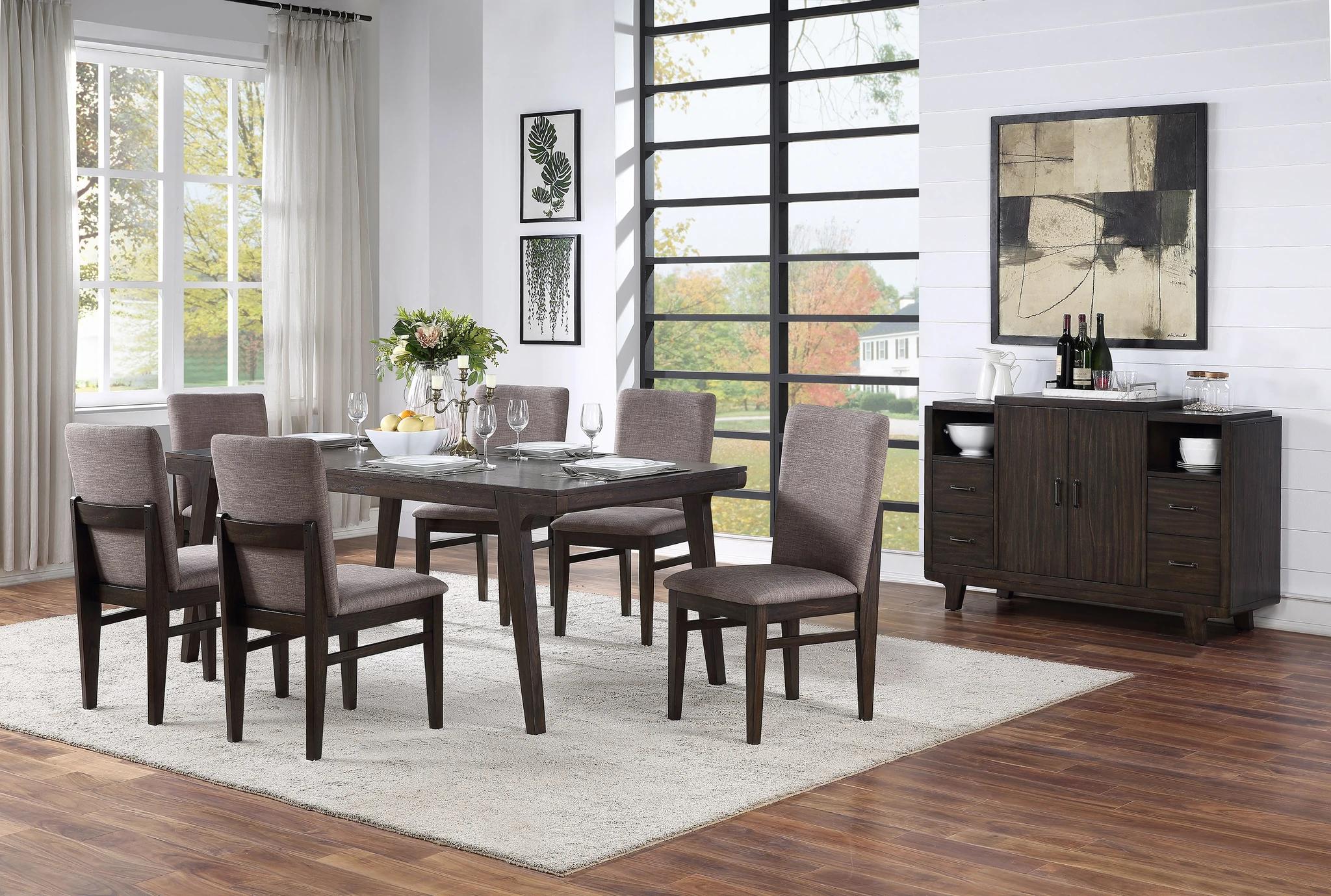 Contemporary, Rustic Dining Table Set OLEJO 3315-01-Set-8 in Chocolate Fabric
