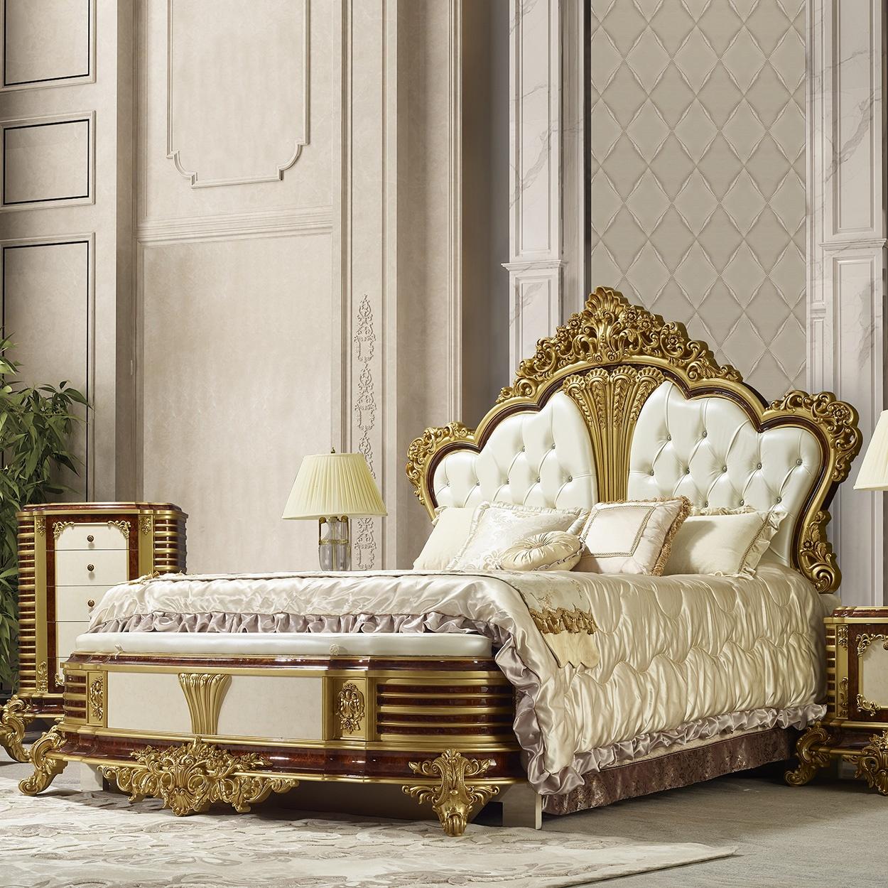 

    
Classic Antique Gold & White Solid Wood CAL King Bedroom Set 4Pcs Homey Design HD-957
