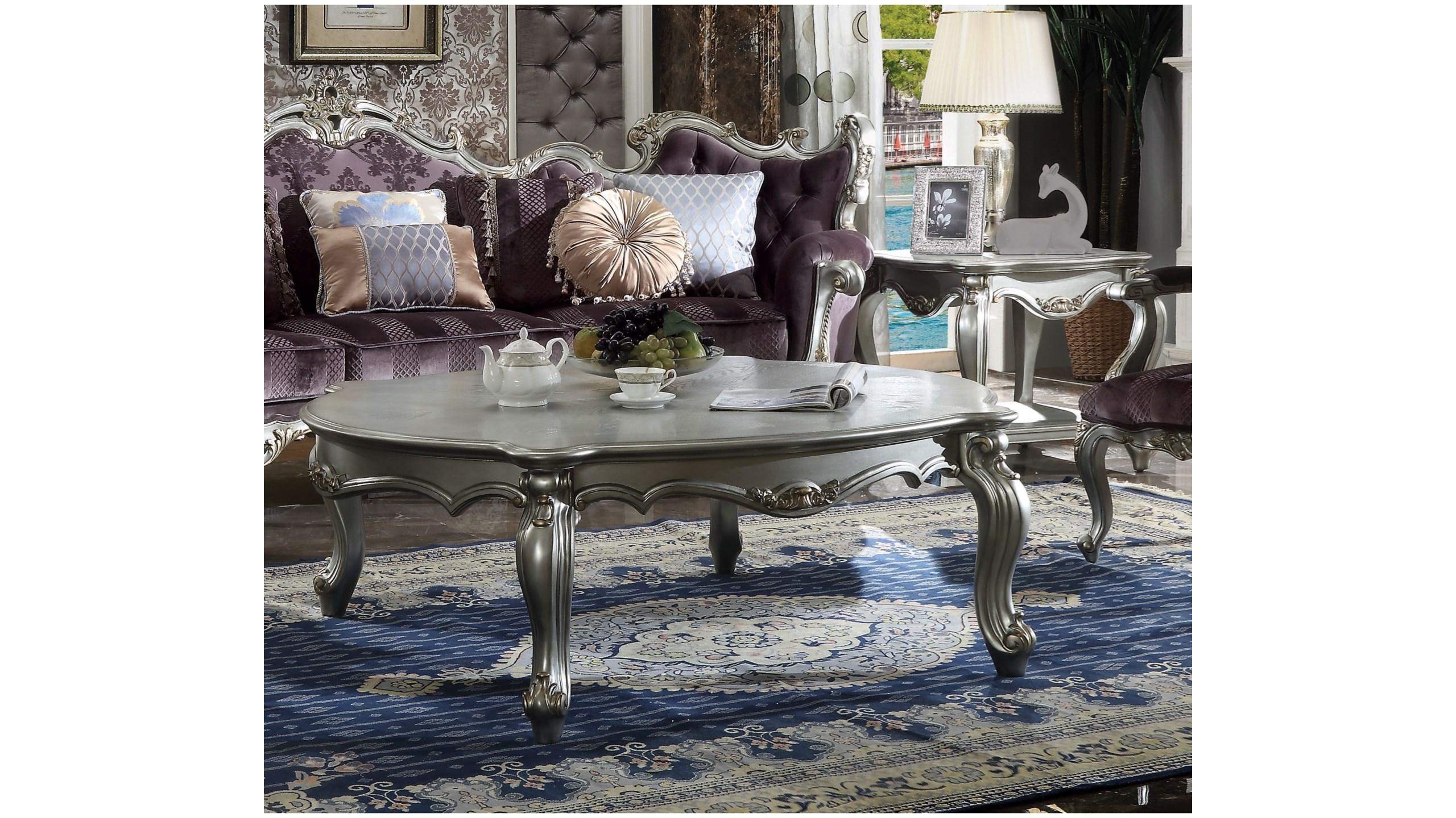

    
Classic Antique Platinum Coffee Table by Acme Picardy 83465
