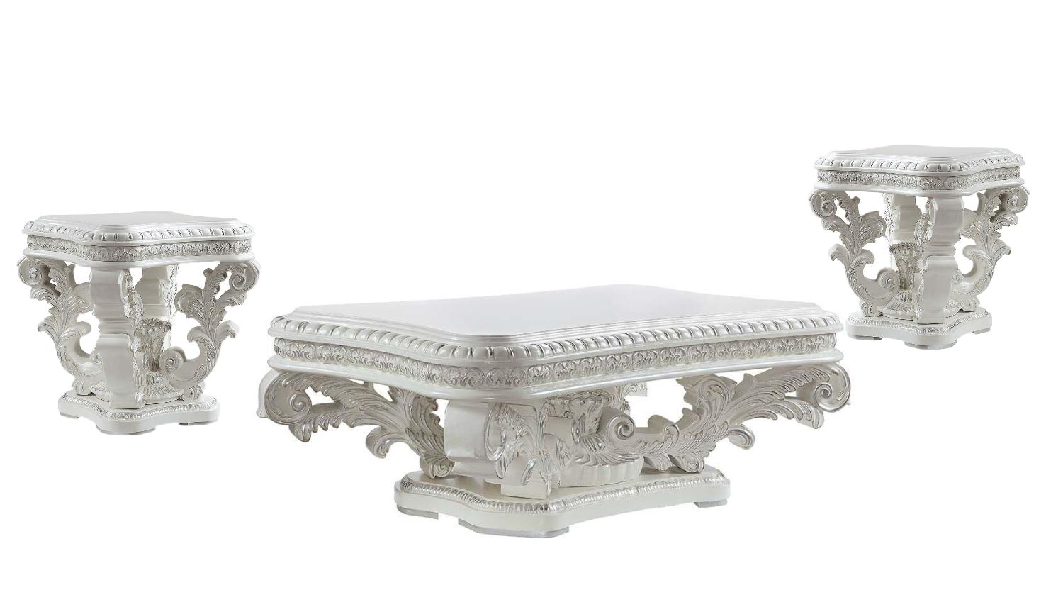 Classic,  Vintage Coffee Table and 2 End Tables Vanaheim LV00800-3pcs in Antique White Fabric