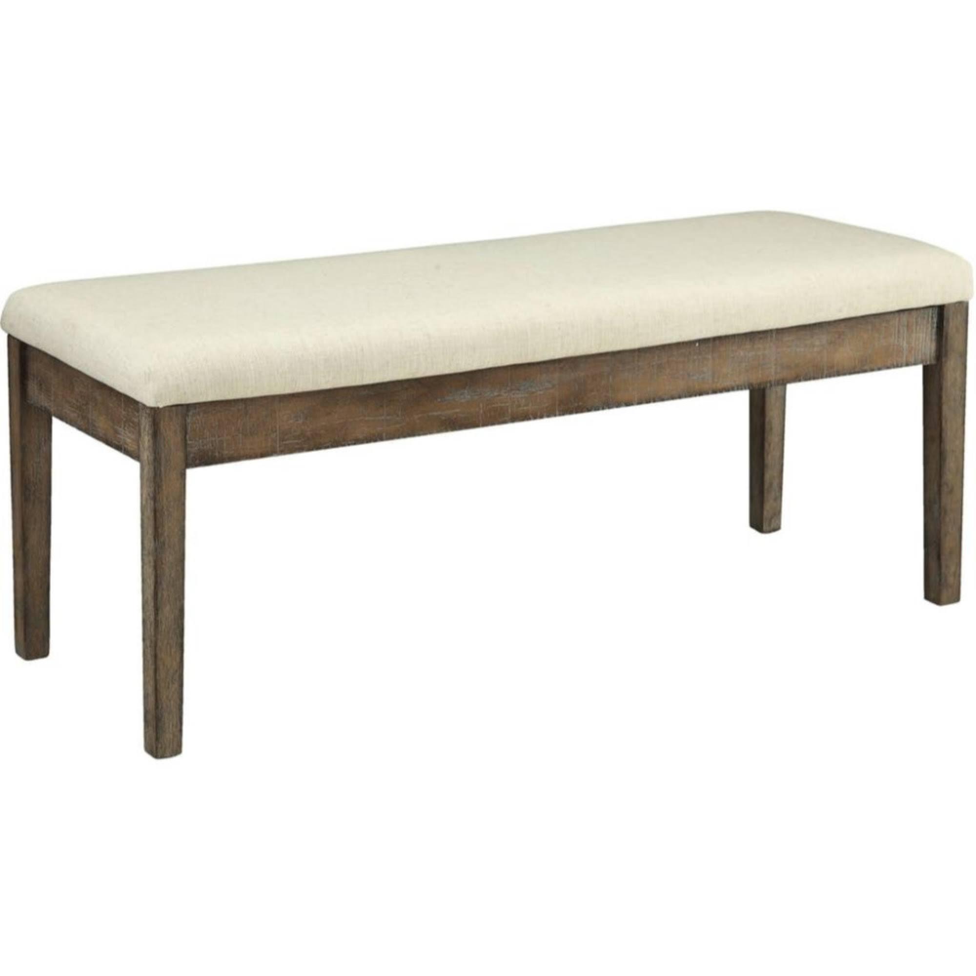 

    
Classic Beige Linen & Salvage Brown Bench by Acme Claudia 71718
