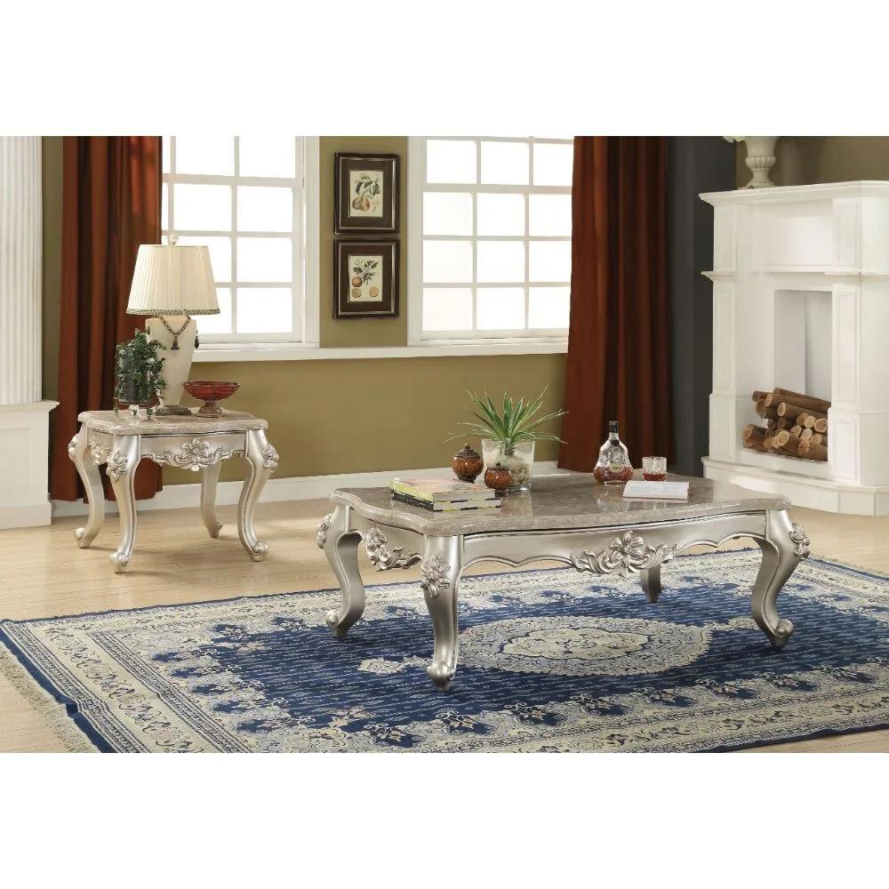 

    
Classic Beige Marble & Champagne Coffee Table + 2 End Tables by Acme Bently 81665-3pcs
