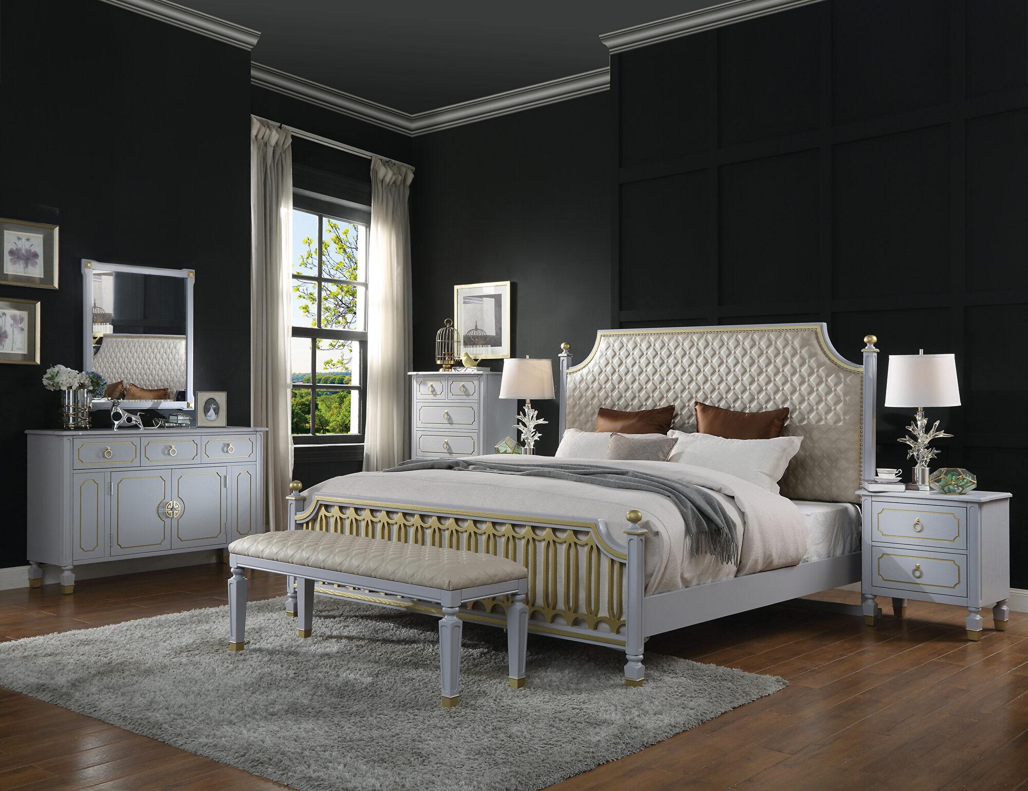 Classic Bedroom Set House Marchese 28887EK-5pcs in Gray PU