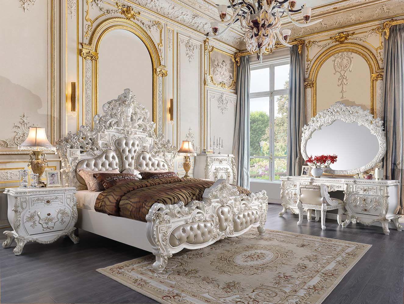 

    
Classic Beige PU & Antique White Eastern King Bed Set by Acme Vanaheim BD00671EK-6pcs
