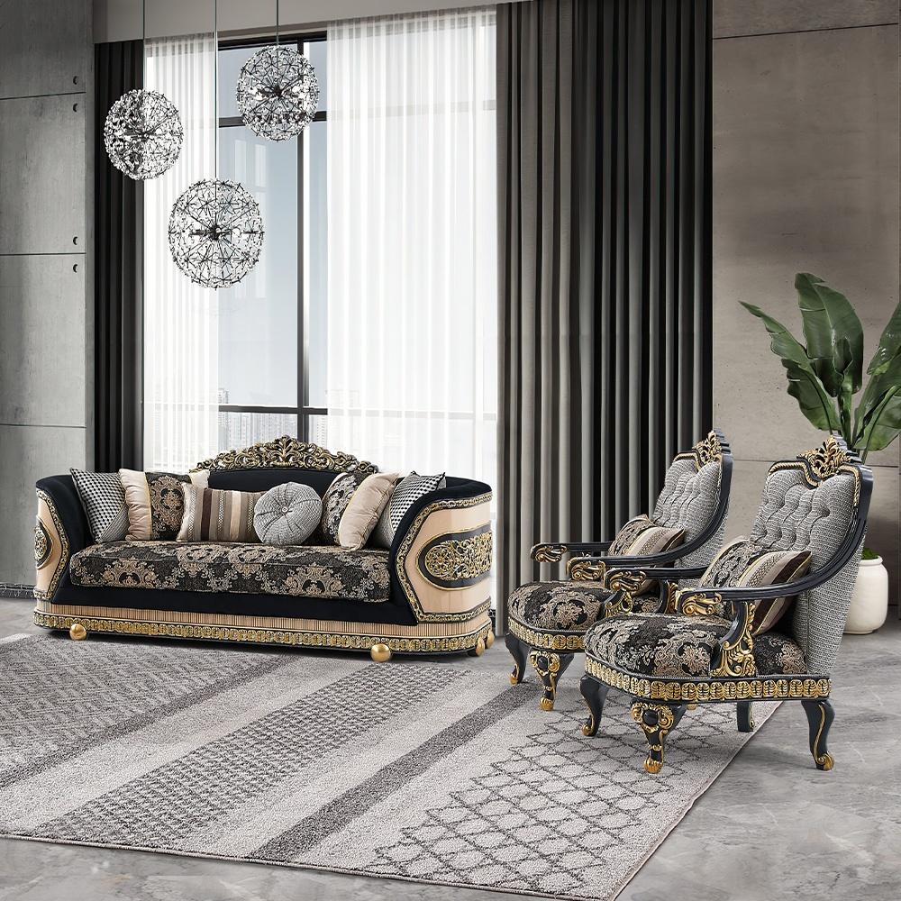 

                    
Homey Design Furniture HD-9012 Sofa Gold/Black Fabric Purchase 
