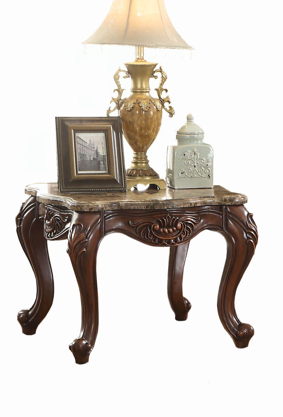 

    
Classic Brown Marble & Cherry Oak End Table by Acme Jardena 81657
