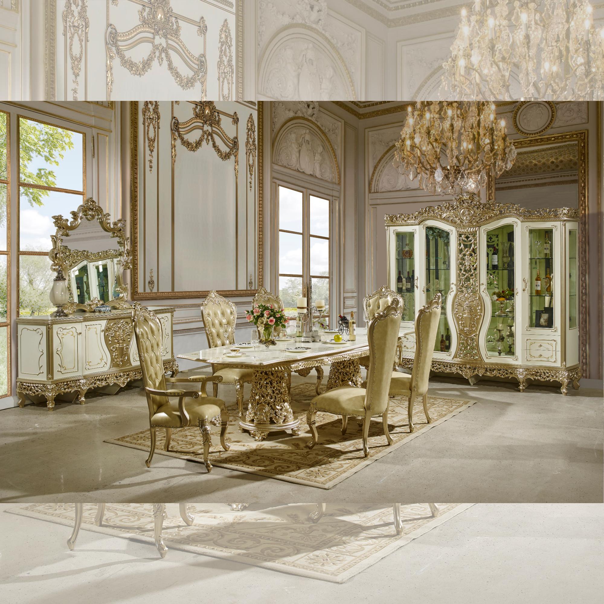 Classic, Traditional Dining Room Set HD-1812 Dining Room Set 7PCS HD-DIN1812-SET-7 HD-DIN1812-SET-7 in Gold, Beige Leather