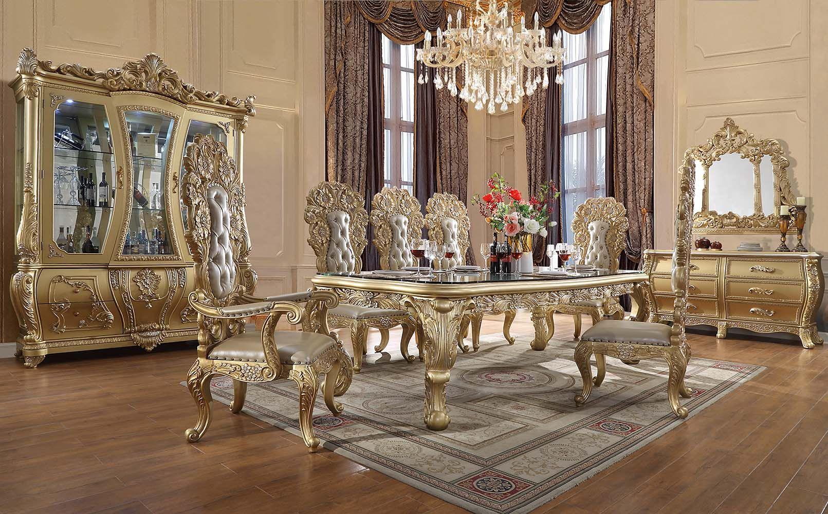 Classic Dining Room Set Cabriole Dining Room Set 10PCS DN01482-S-10PCS DN01482-S-10PCS in Gold PU