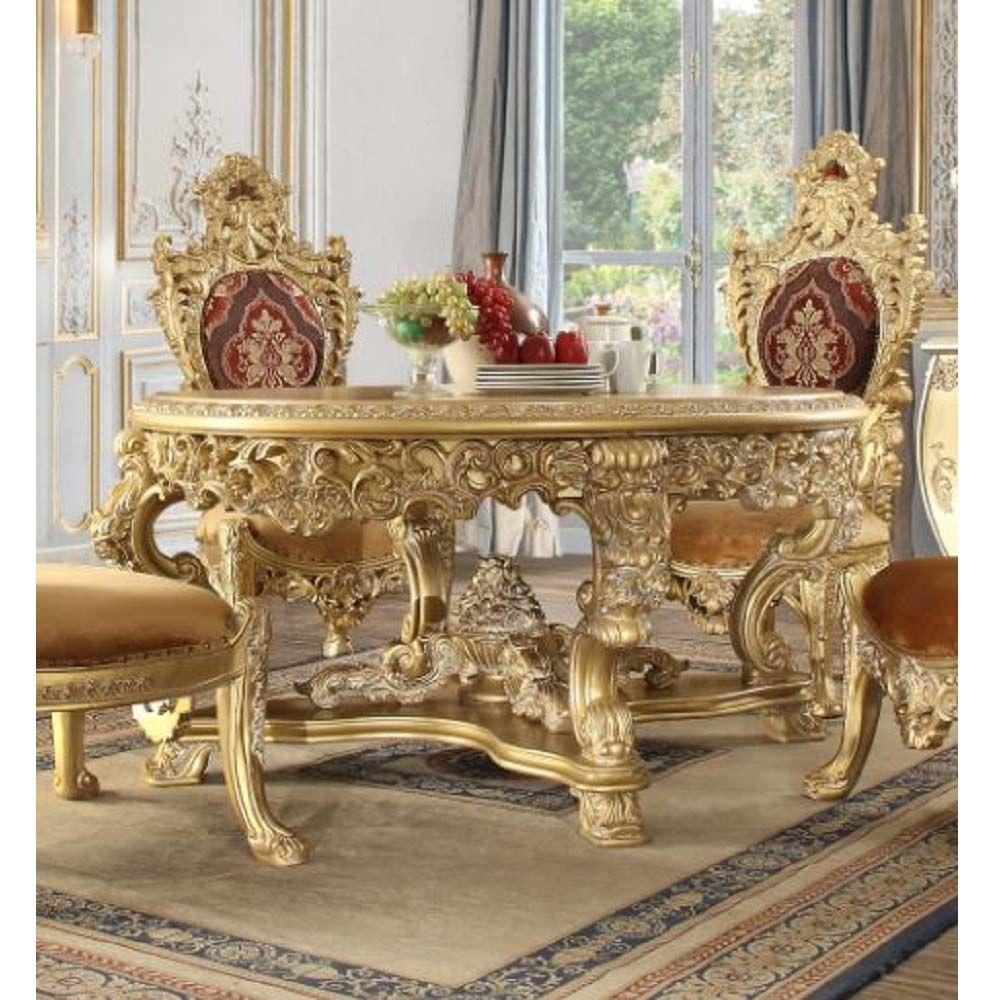 Classic Dining Room Set Bernadette Round Dining Room Set 5PCS DN01469-RT-5PCS DN01469-RT-5PCS in Gold Fabric