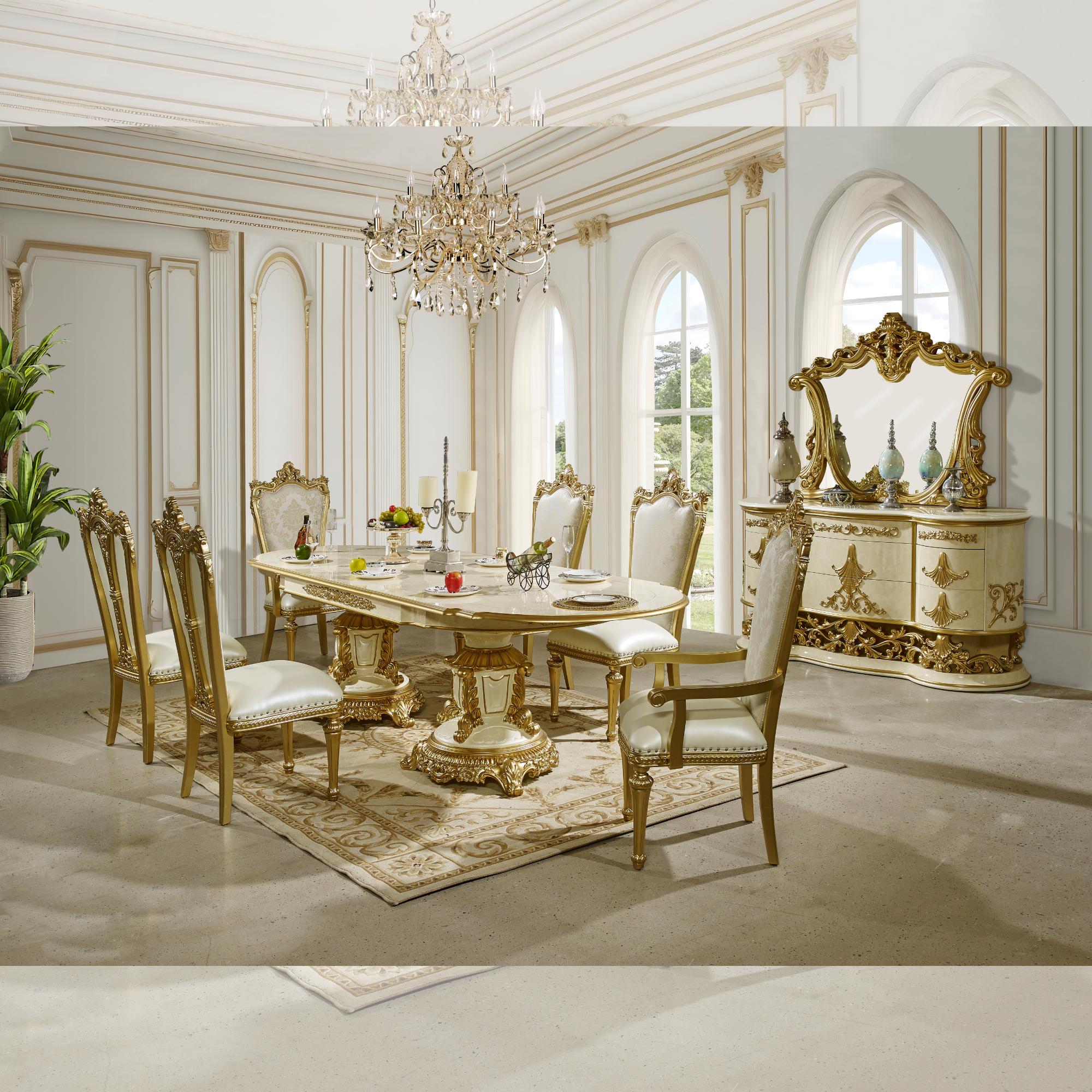 Classic, Traditional Dining Room Set HD-5133 Dining Room Set 7PCS HD-DIN5133-SET HD-DIN5133-SET in White, Gold Leather