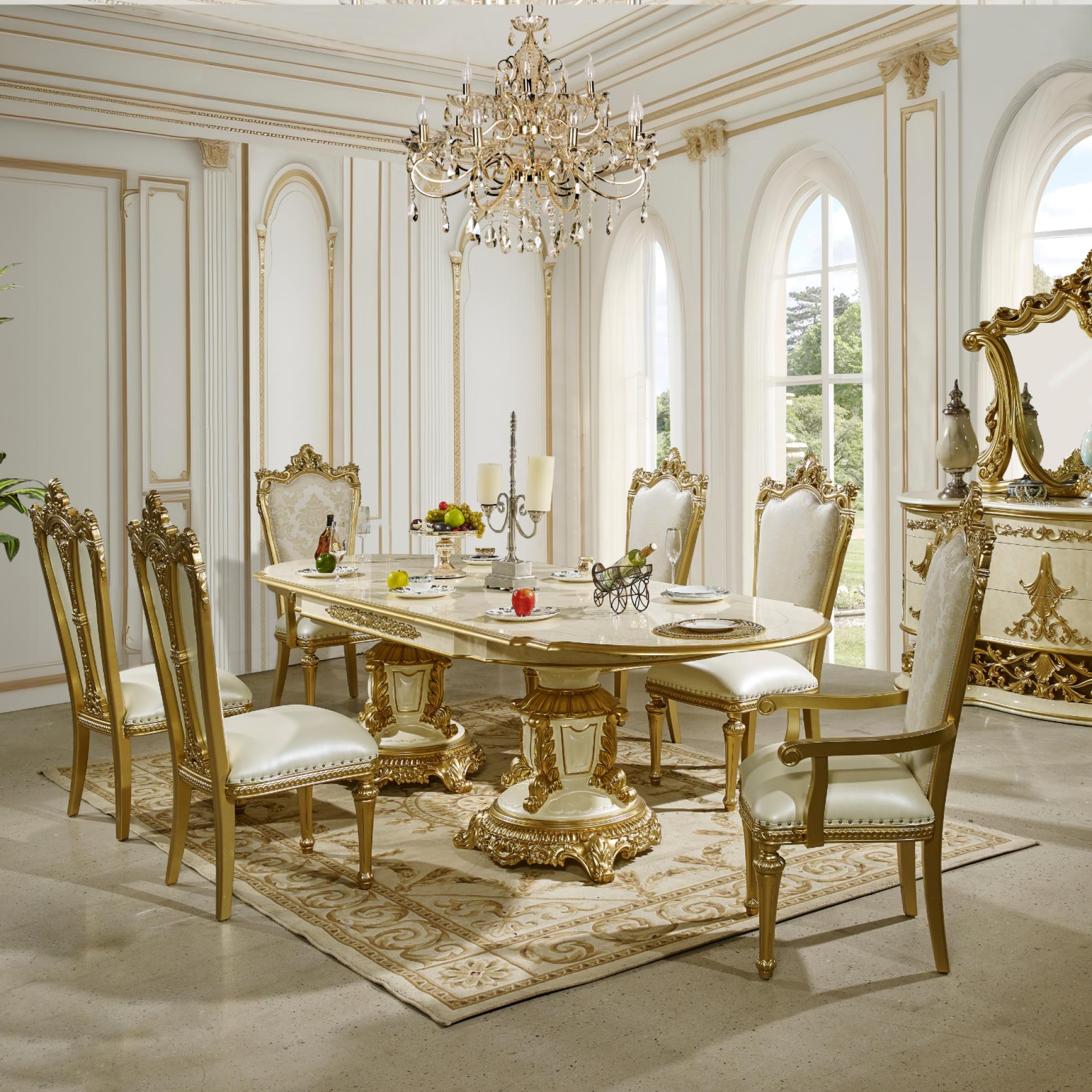 

    
Classic Gold/White Wood Dining Room Set 7PCS Homey Design HD-5133

