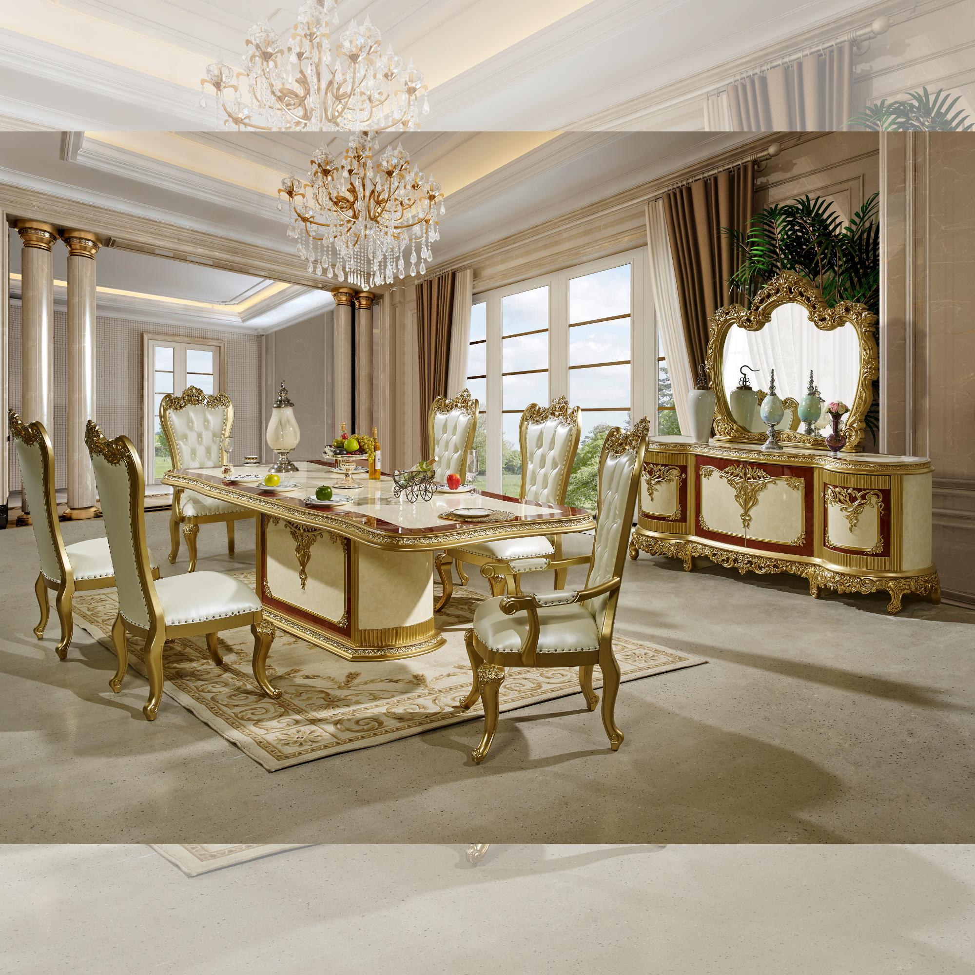 Classic, Traditional Dining Room Set HD-5138 Dining Room Set 7PCS HD-DIN5138-SET HD-DIN5138-SET in White, Gold Leather