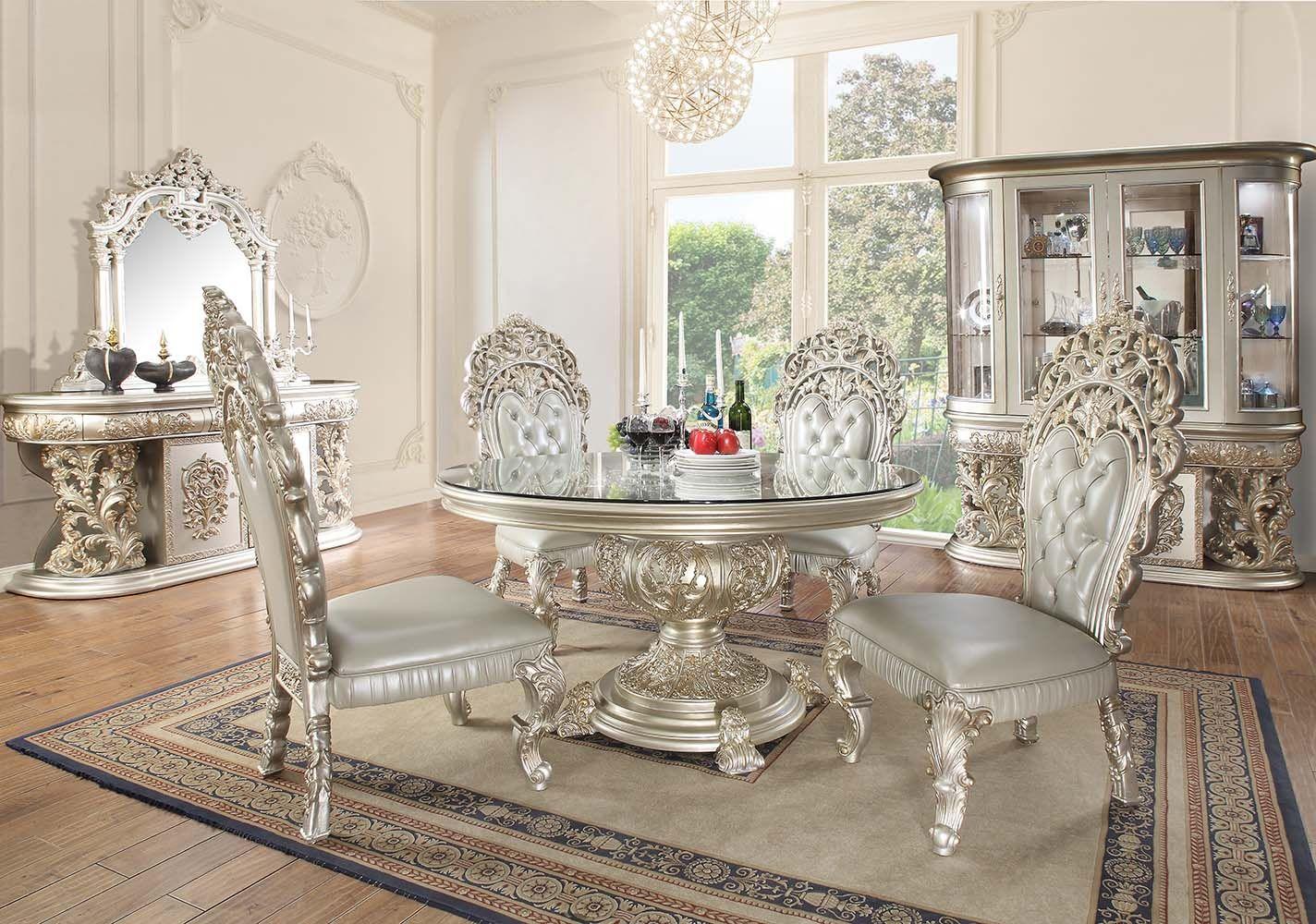 Classic Dining Room Set Sandoval Round Dining Room Set 9PCS DN01493-RTC-9PCS DN01493-RTC-9PCS in Silver PU