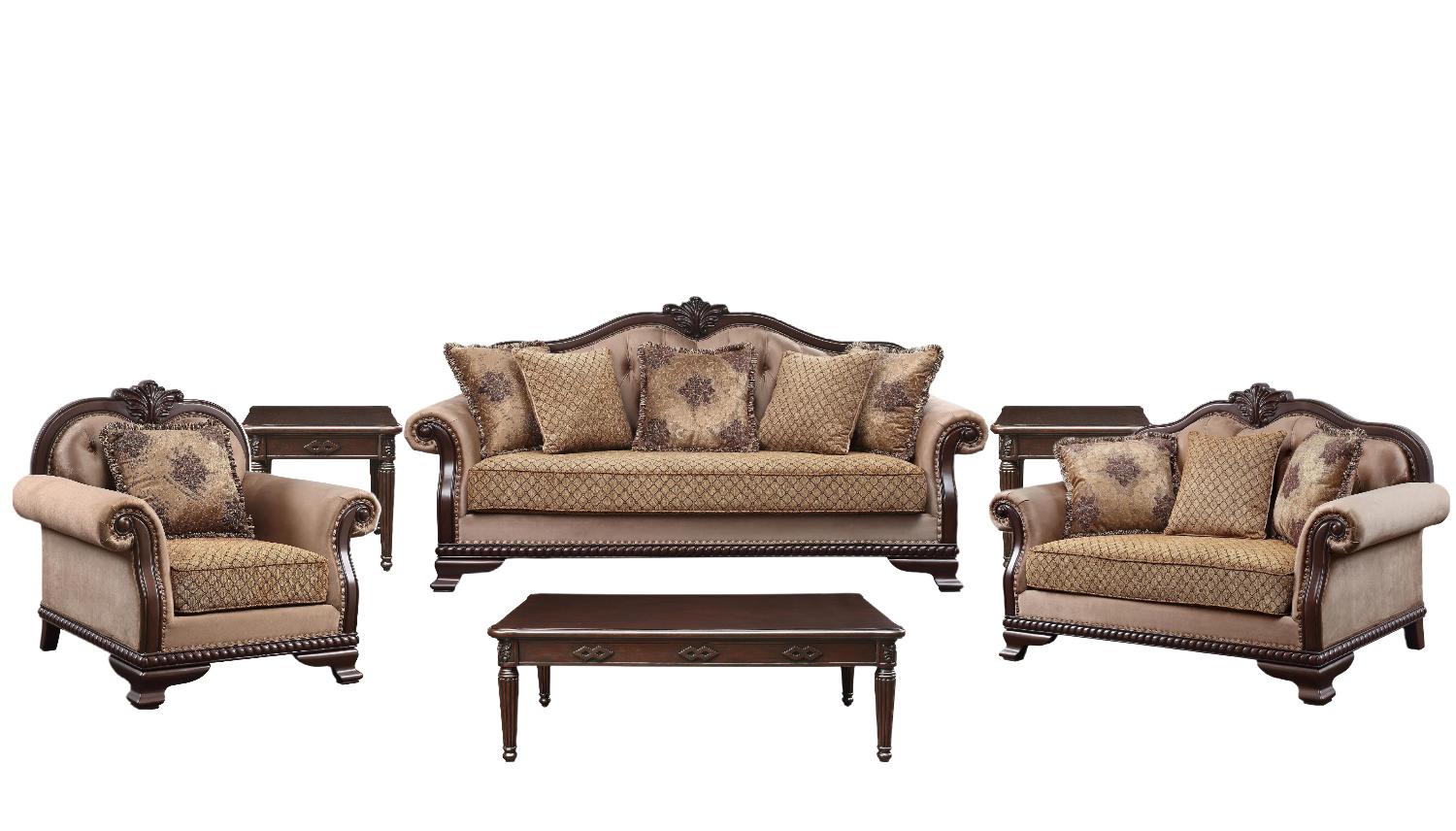 Classic Sofa Loveseat Chair Coffee Table Two End Tables Chateau De Ville 58265-6pcs in Tan Fabric