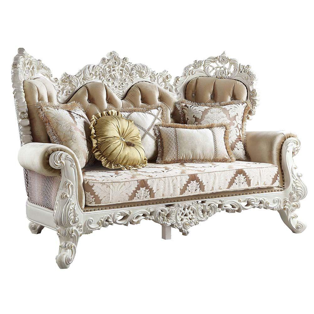 

                    
Acme Furniture Vanaheim Sofa Loveseat and Chair Set Antique White/Tan Fabric Purchase 
