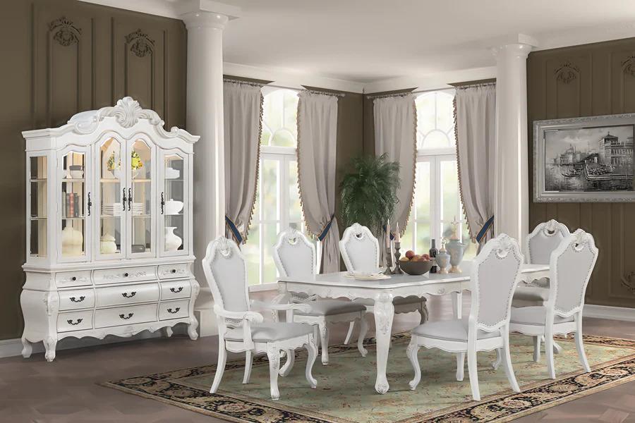 Classic Dining Room Set D8300 D8300-T-9PC in White Faux Leather