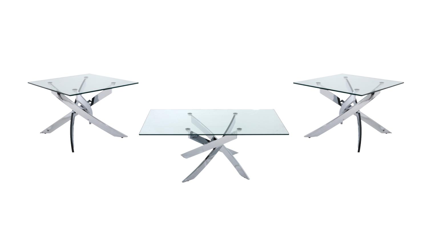 Contemporary, Modern Coffee Table and 2 End Tables Pyrite VGEWF1143-2BA-3pcs in Chrome 