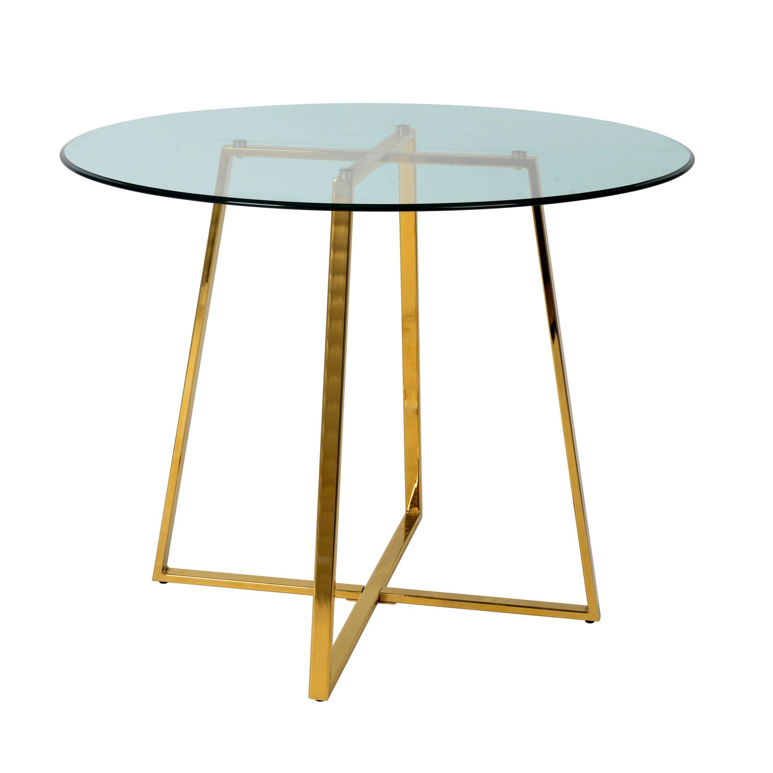 

    
Clear Glass & Gold Round Dining Table by VIG Modrest Swain
