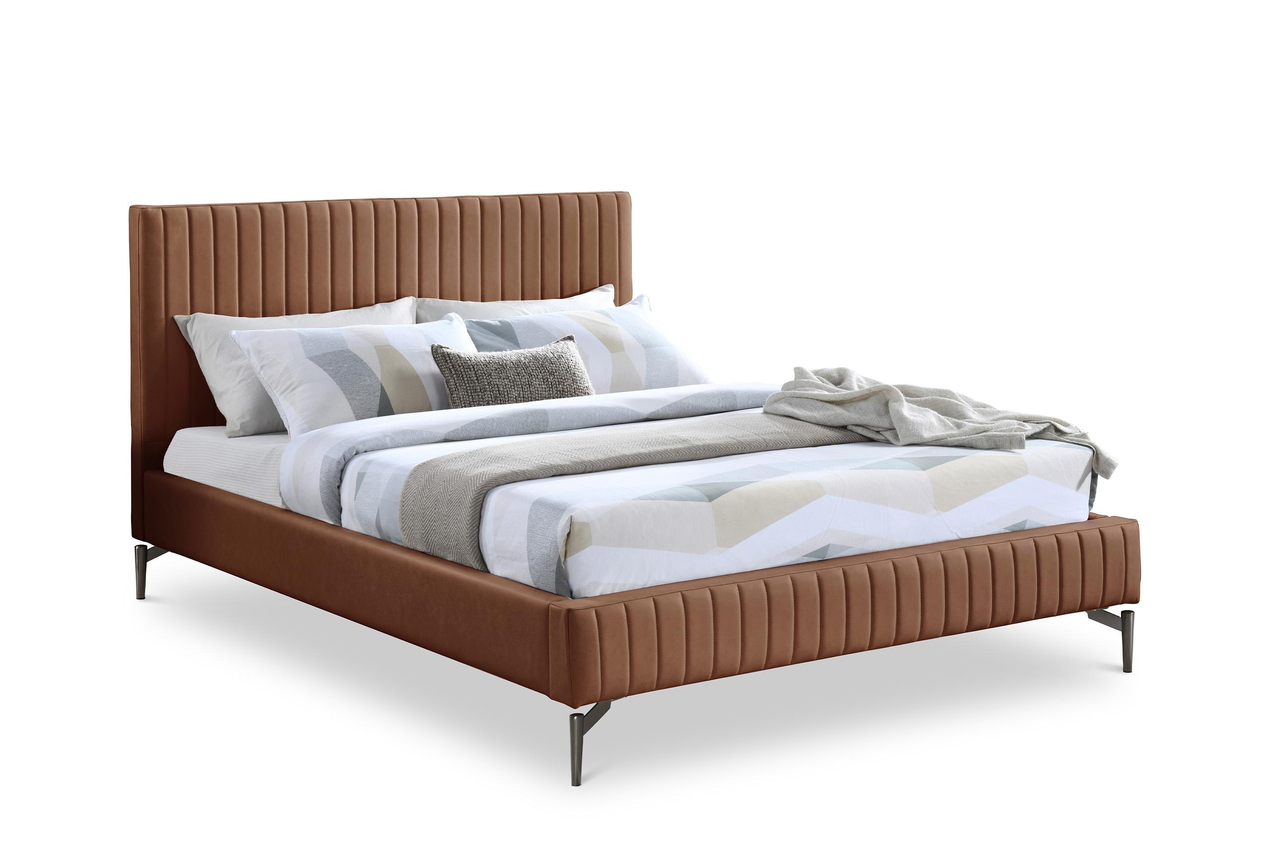 Contemporary, Modern Panel Bed GALLO GalloCognac-F GalloCognac-F in Cognac Faux Leather