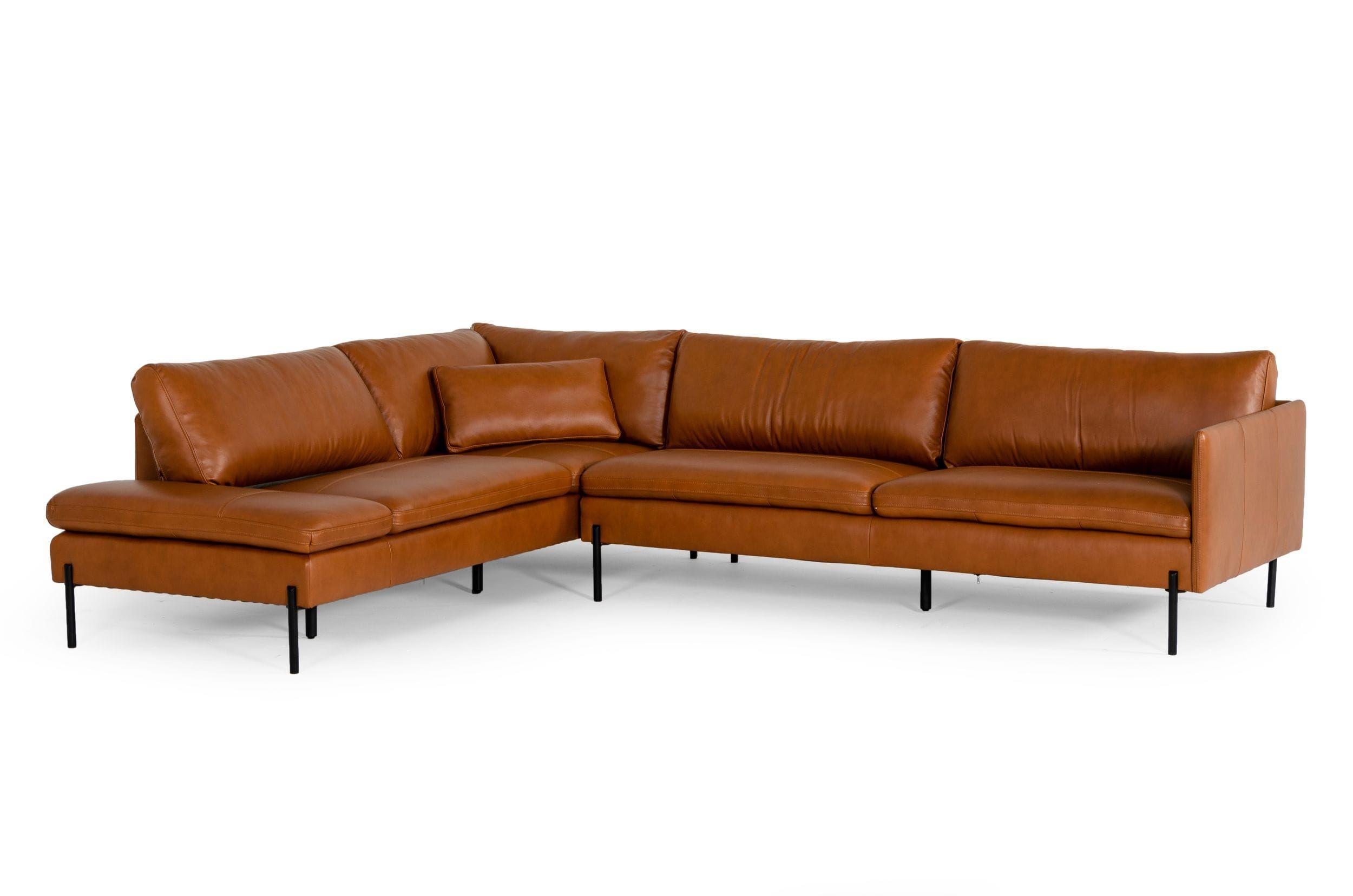 

    
Cognac Genuine Leather Sectional Sofa LEFT VIG Divani Casa Sherry Modern
