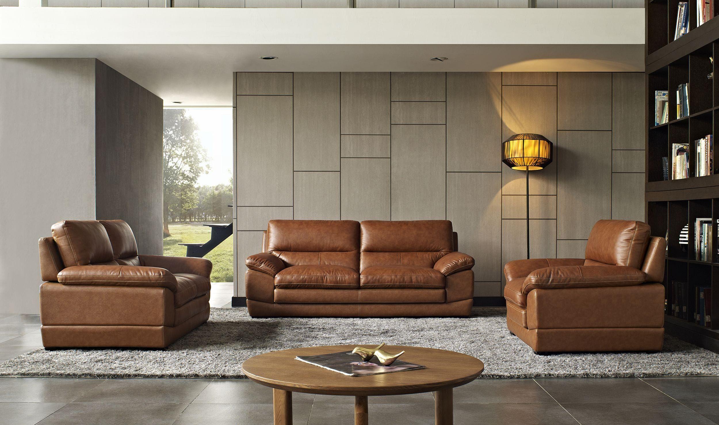 Modern, Traditional Sofa Set VGBNS-1806-BRN-SET VGBNS-1806-BRN-SET in Cognac Top grain leather