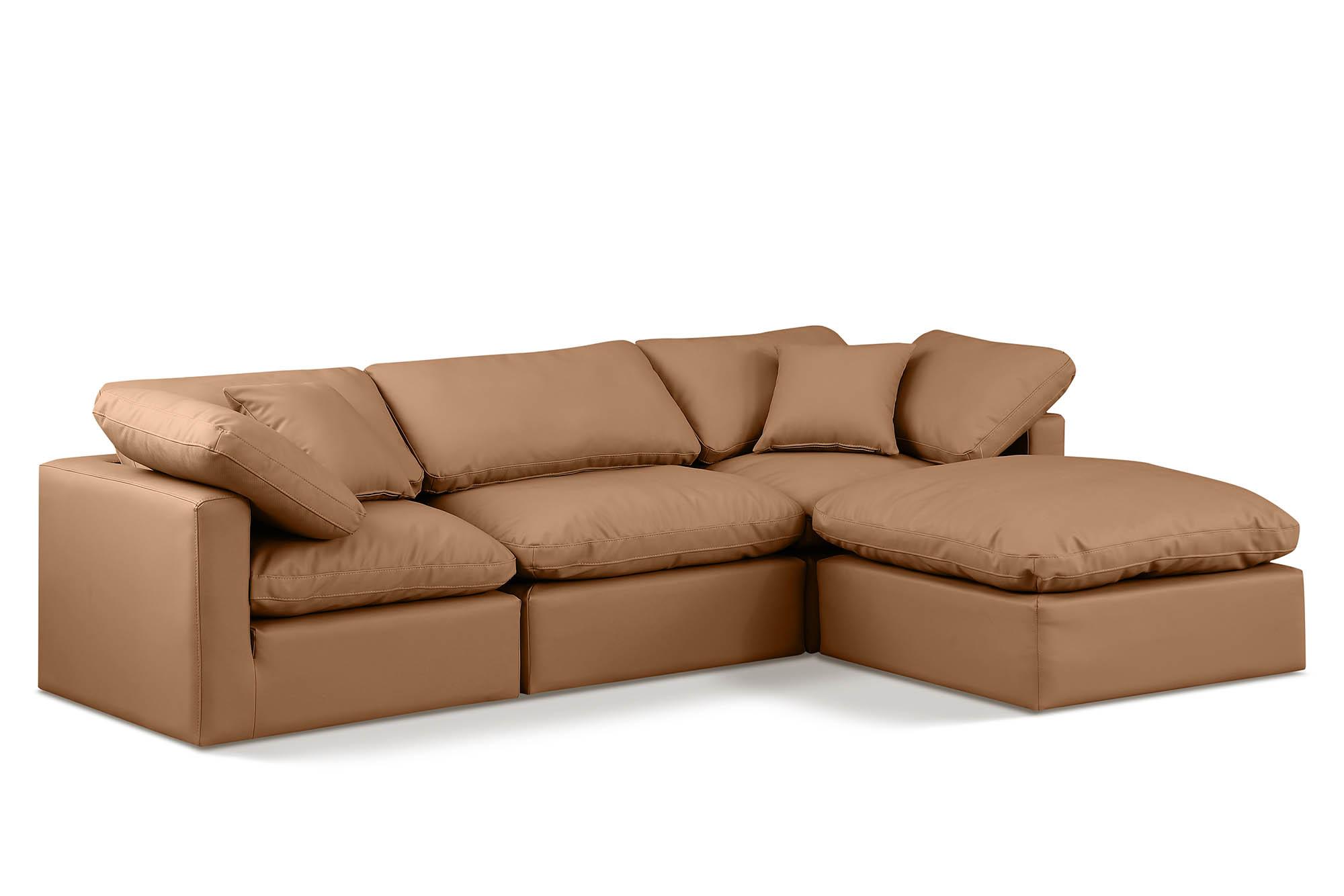 Contemporary, Modern Modular Sectional Sofa INDULGE 146Cognac-Sec4A 146Cognac-Sec4A in Cognac Faux Leather
