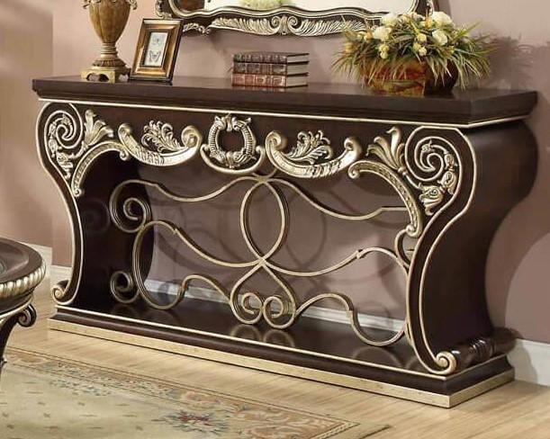 

    
Brown Cherry Carved Wood Console Table Traditional Homey Design HD-213
