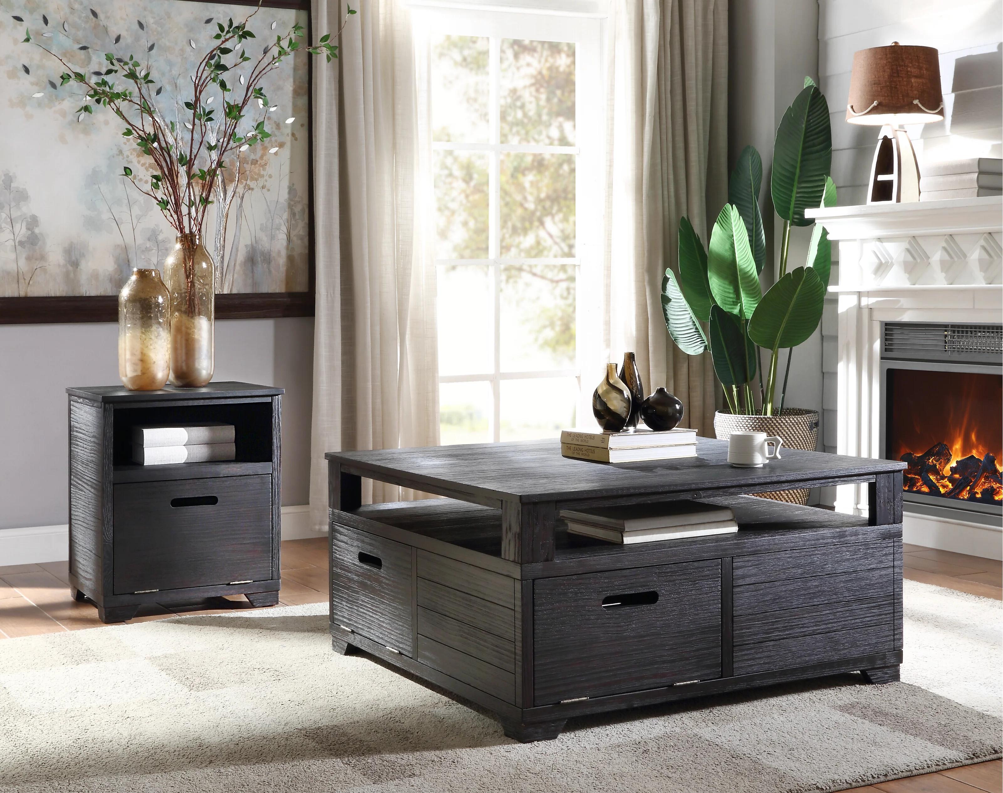 Contemporary Coffee Table and 2 End Tables Kamilia 85965-3pcs in Antique Black 