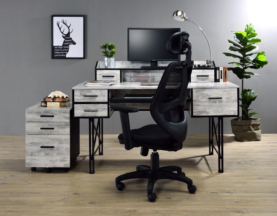 

    
Contemporary Antique White & Black Finish Office Desk + Side Cabinet by Acme 92802 92918  Safea/Jurgen
