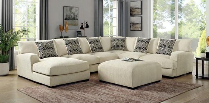 Contemporary Sectional Sofa and Ottoman CM6587BG-SECT+OT Kaylee CM6587BG-SECT+OT in Beige Chenille