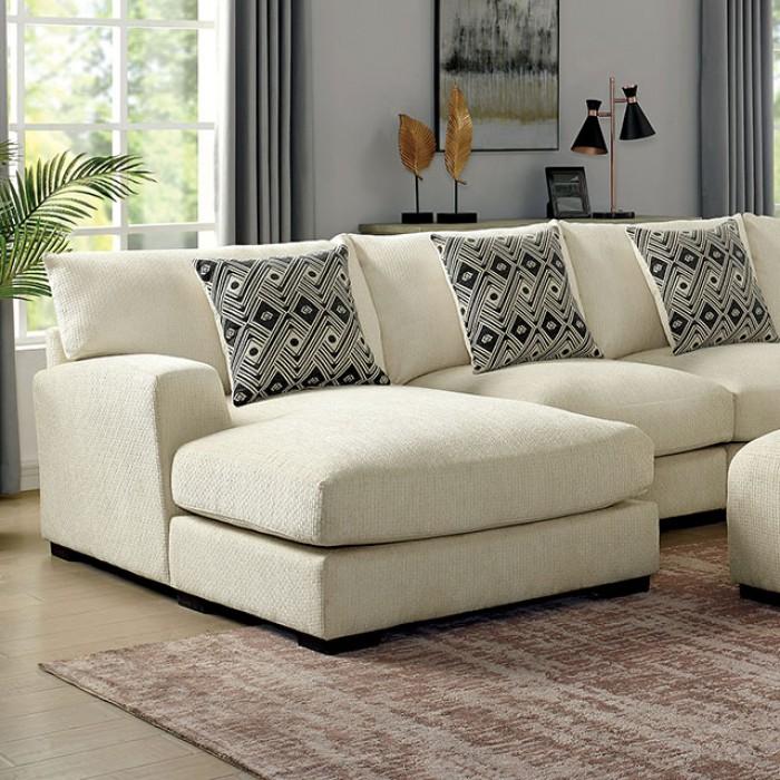

    
Contemporary Beige Chenille U-Shaped Sectional and Ottoman Furniture of America CM6587BG-SECT+OT Kaylee

