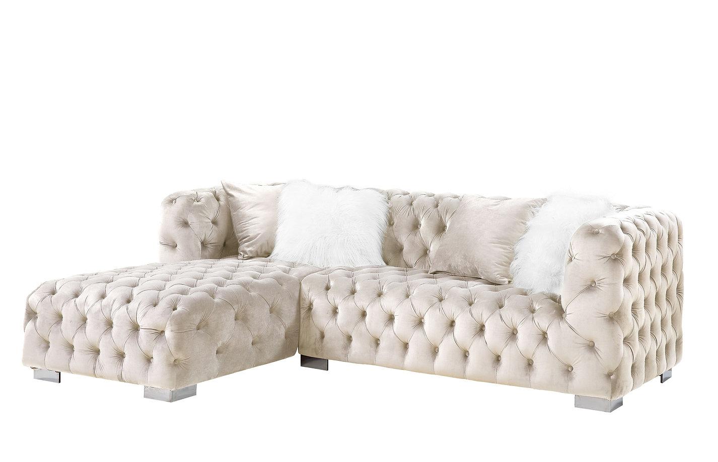 Modern Sectional Sofa Syxtyx LV00334-2pcs in Beige Velvet