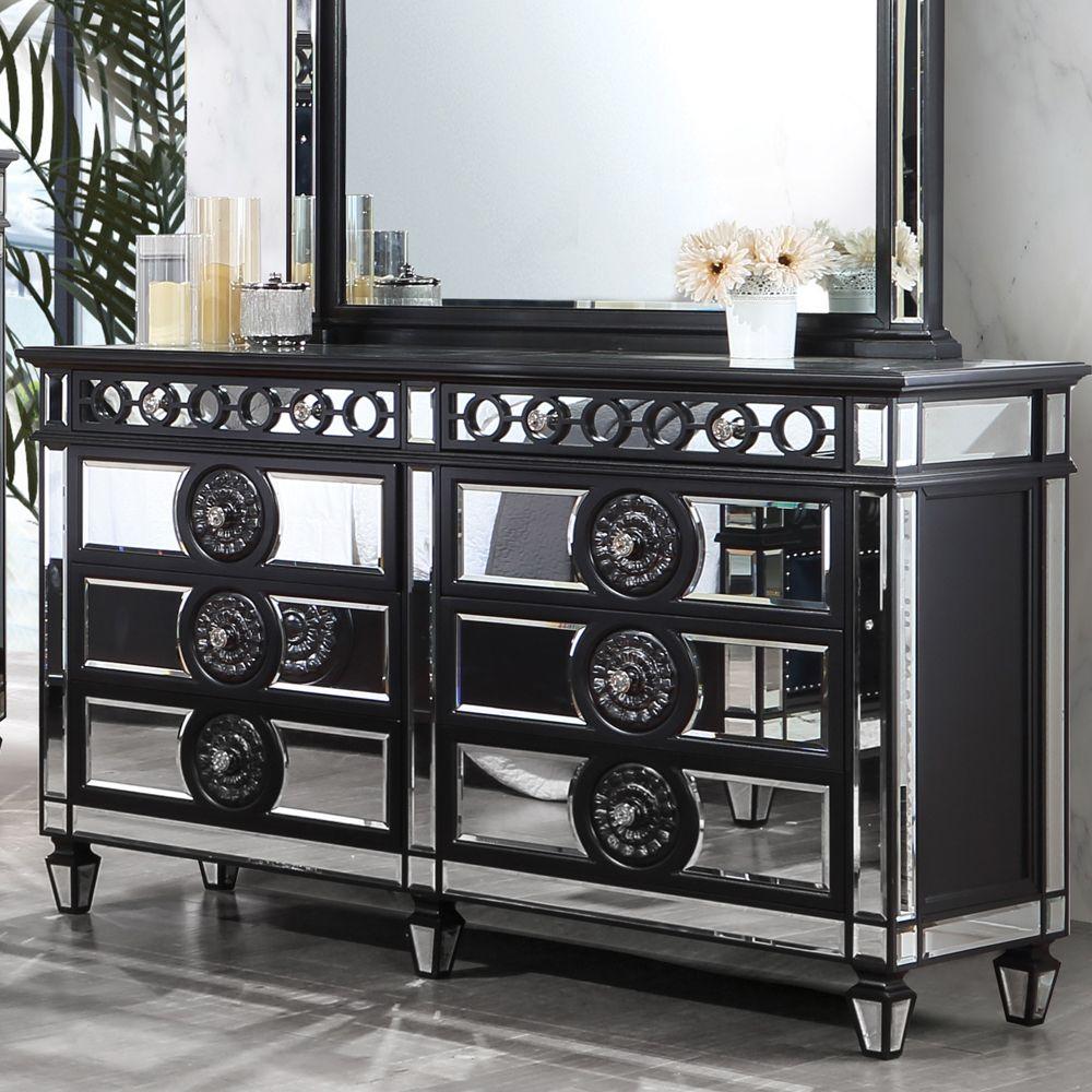 

    
Contemporary Black and Silver Composite Wood Dresser With Mirror Acme Varian II BD00587-D-2PCS
