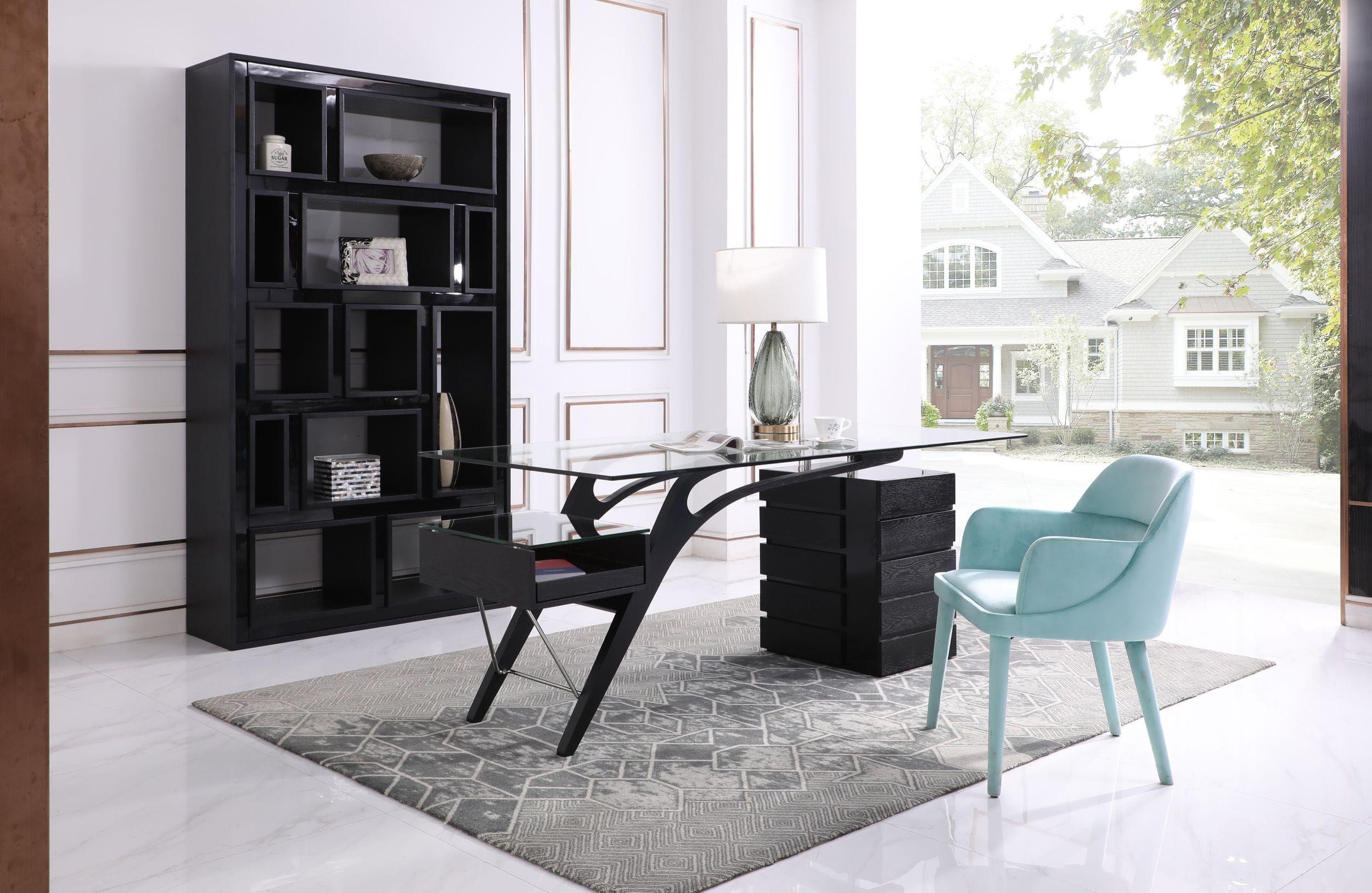 Contemporary, Modern Writing Desk with Bookcase Suffolk VGVCBT001-BLK-2pcs in Black 