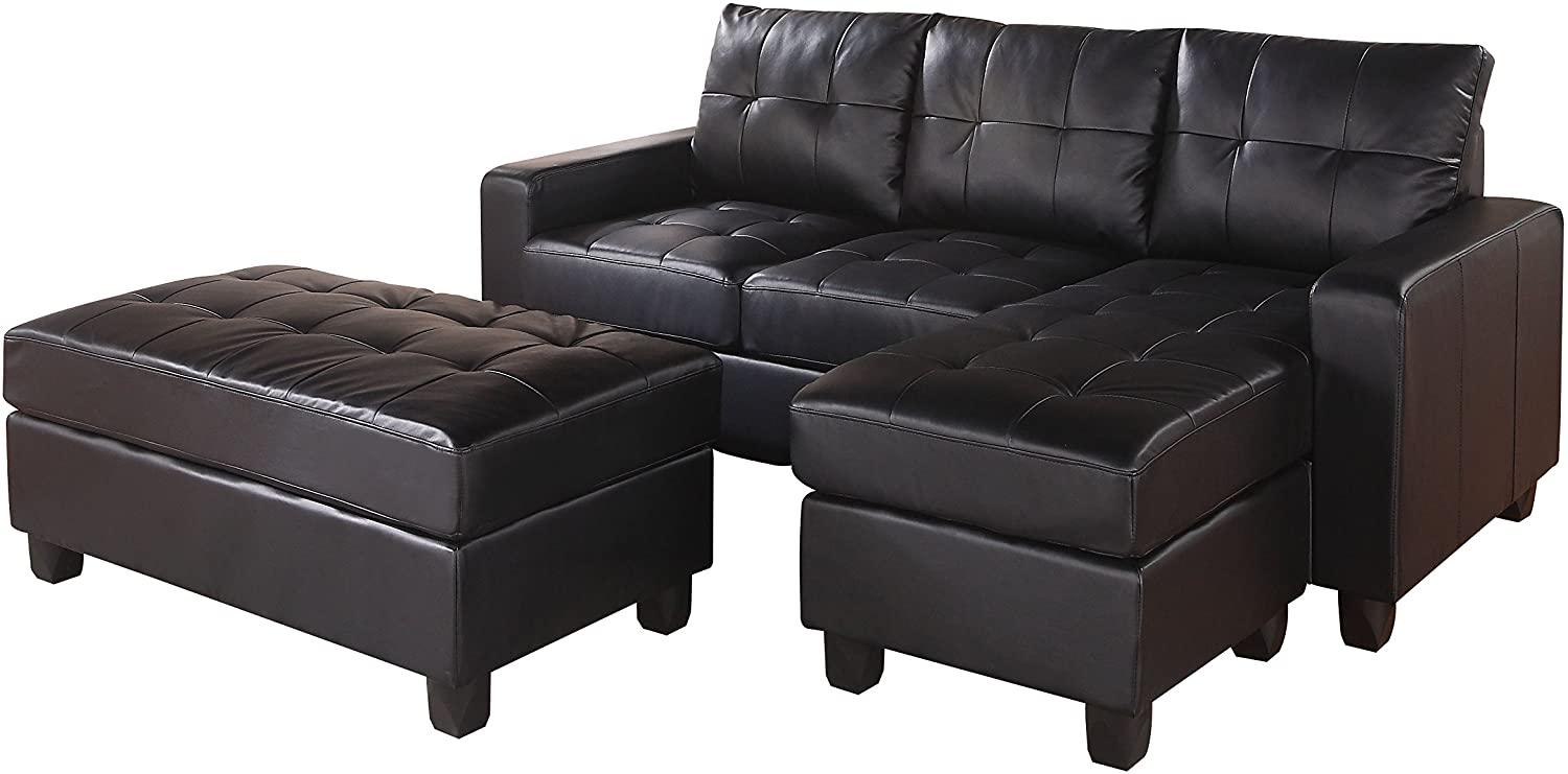 Contemporary, Modern Sectional w/ Ottoman Lyssa 51215-3pcs in Black Leather Match
