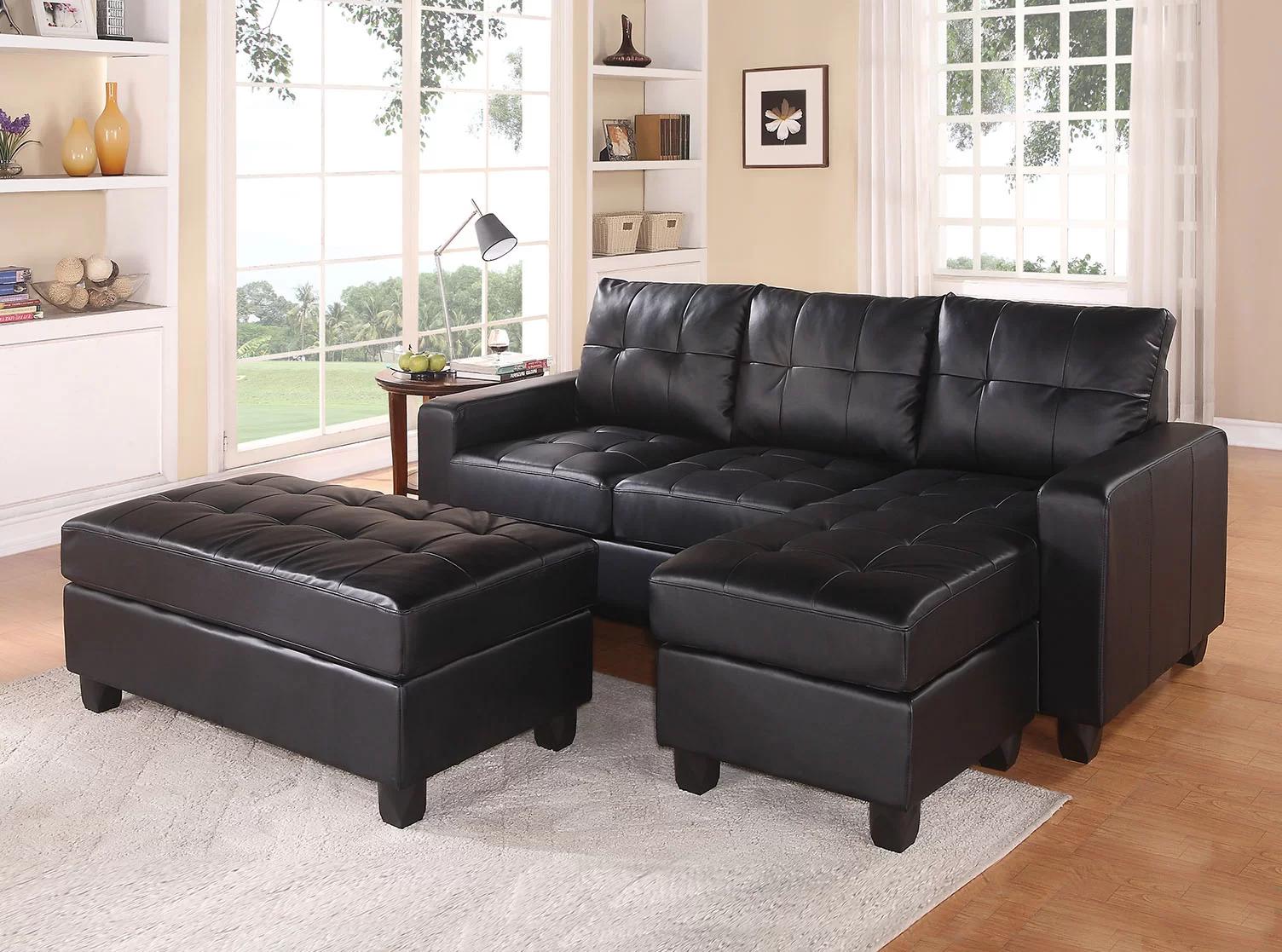 

    
Contemporary Black Bonded Leather Match Sectional Sofa & Ottoman by Acme Lyssa 51215-3pcs
