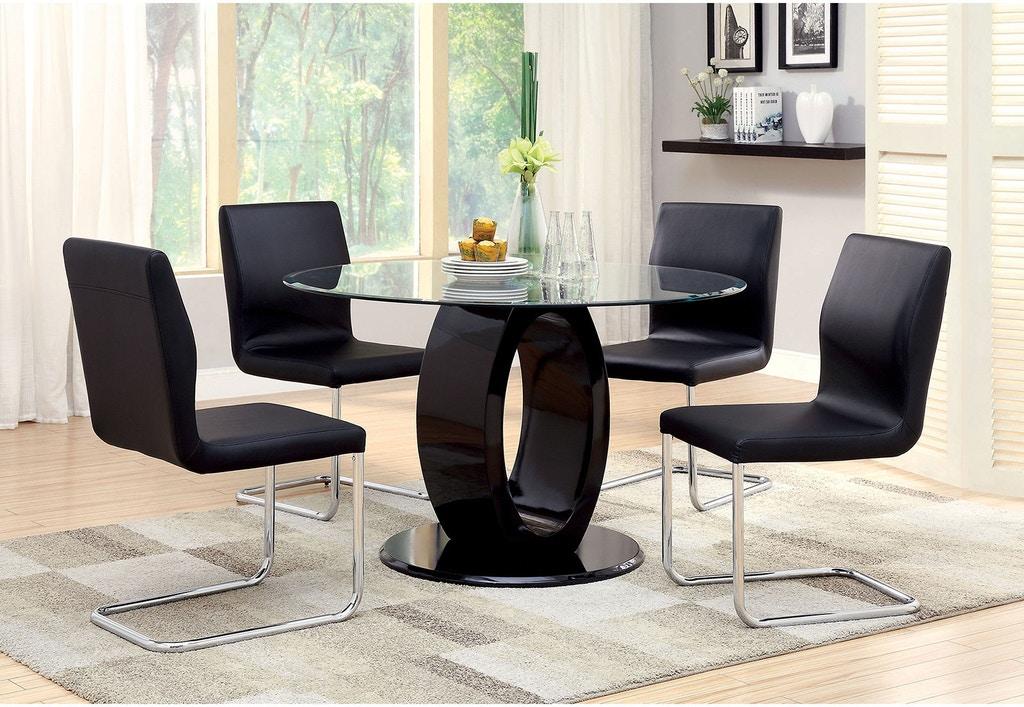 

    
Contemporary Black & Chrome Round Dining Room Set 5pcs Furniture of America Lodia
