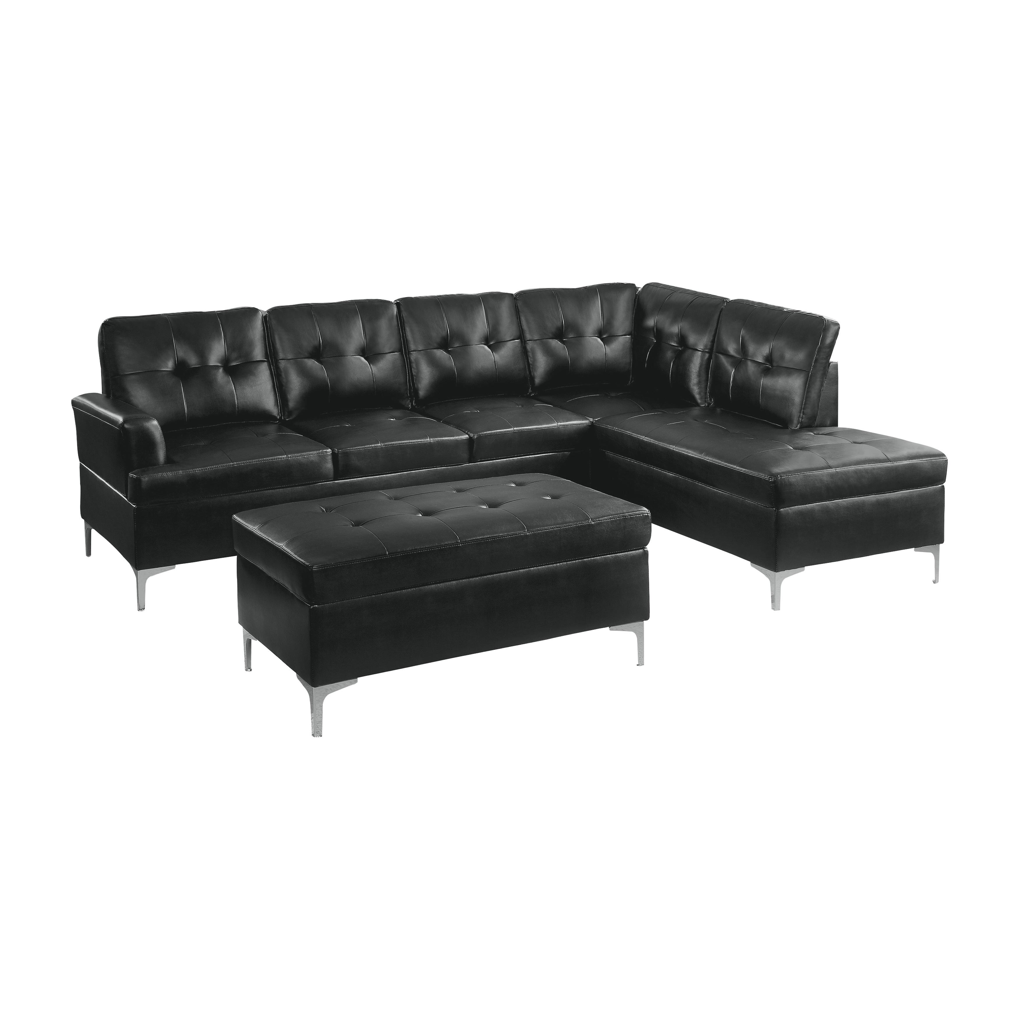 Contemporary Sectional w/ Ottoman 8378BLK*3 Barrington 8378BLK*3 in Black Faux Leather