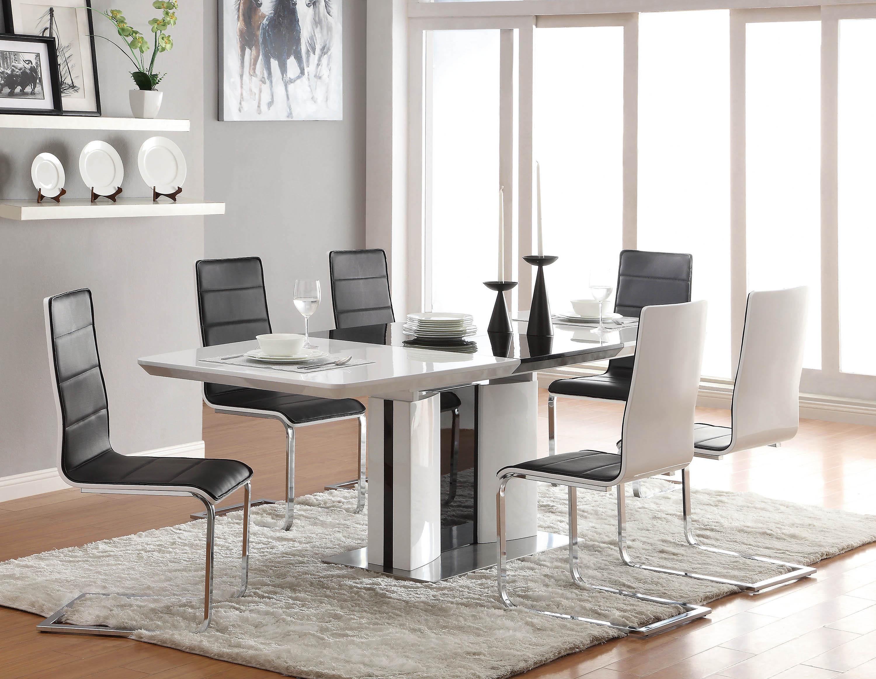 Contemporary Dining Table Dabny 120941 in Black, Silver, White Faux Leather