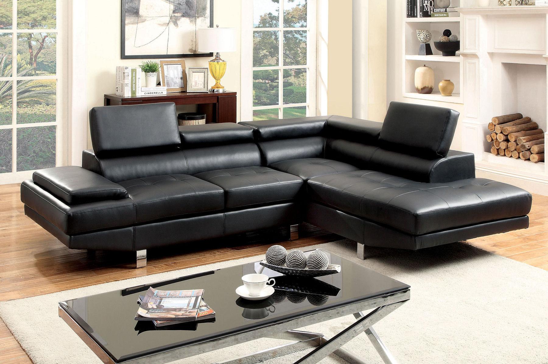 

    
Black Bonded Leather Sectional Sofa KEMINA CM6833BK FOA Contemporary
