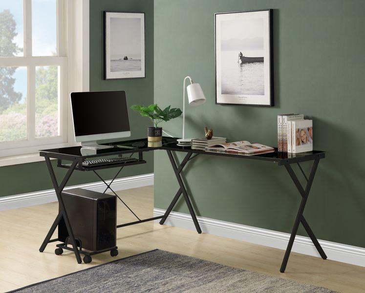 

    
Contemporary Black Glass & Black Finish Home Office Desk by Acme OF00046 Dazenus
