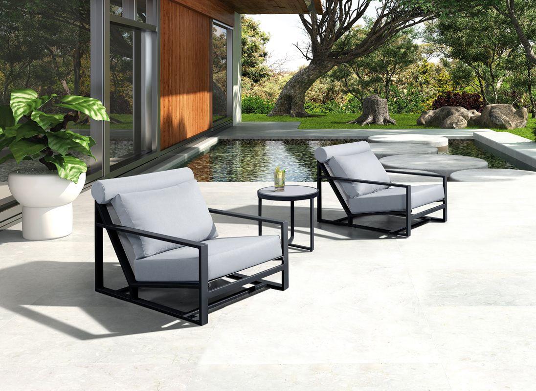 Contemporary Outdoor Chair Set Renava Boardwalk Outdoor Chair Set 3PCS VGGES0278-GRY-3PCS VGGES0278-GRY-3PCS in Gray, Black Fabric