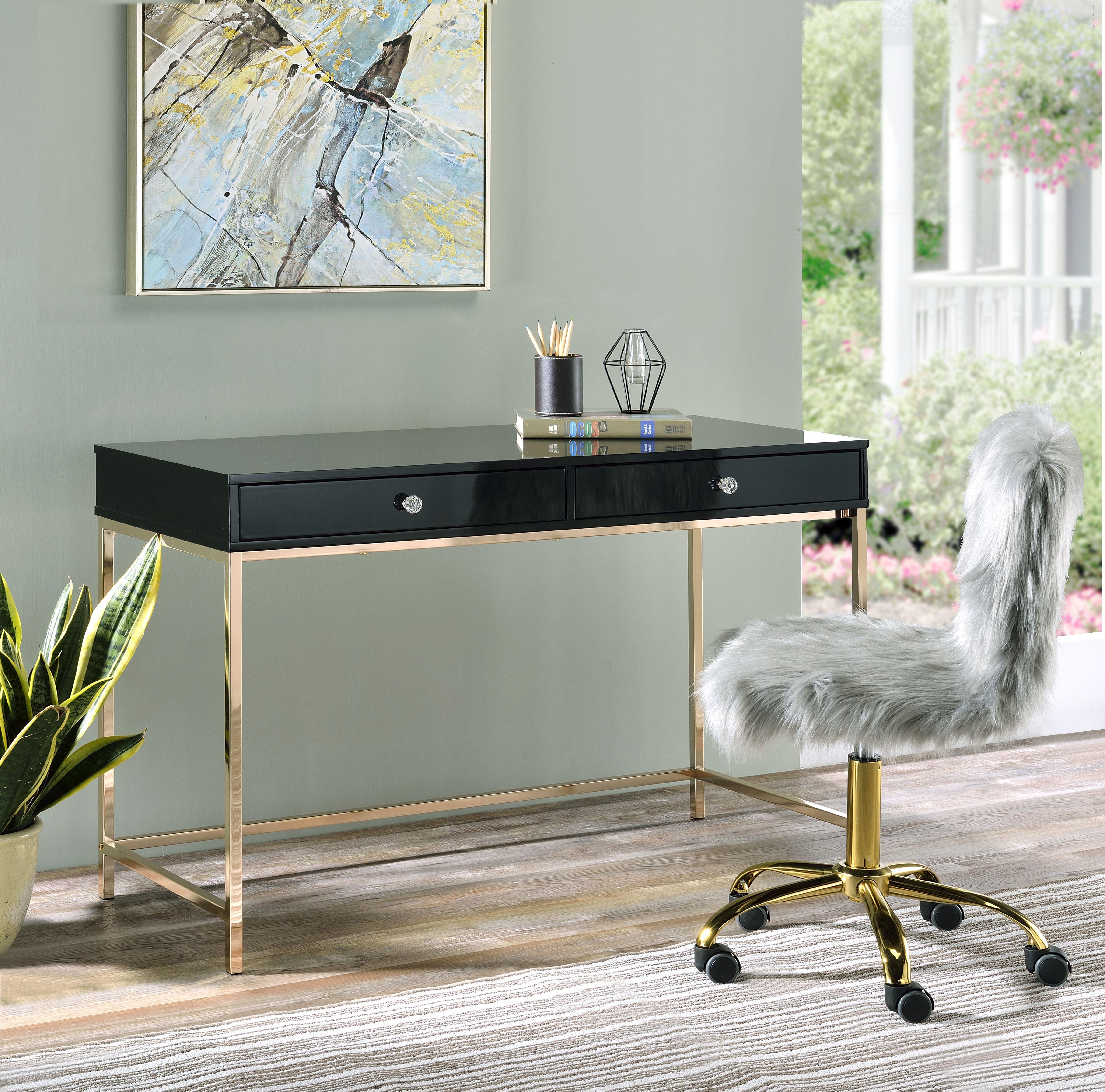 

    
Contemporary Black High Gloss & Gold Finish Desk by Acme 93540 Ottey
