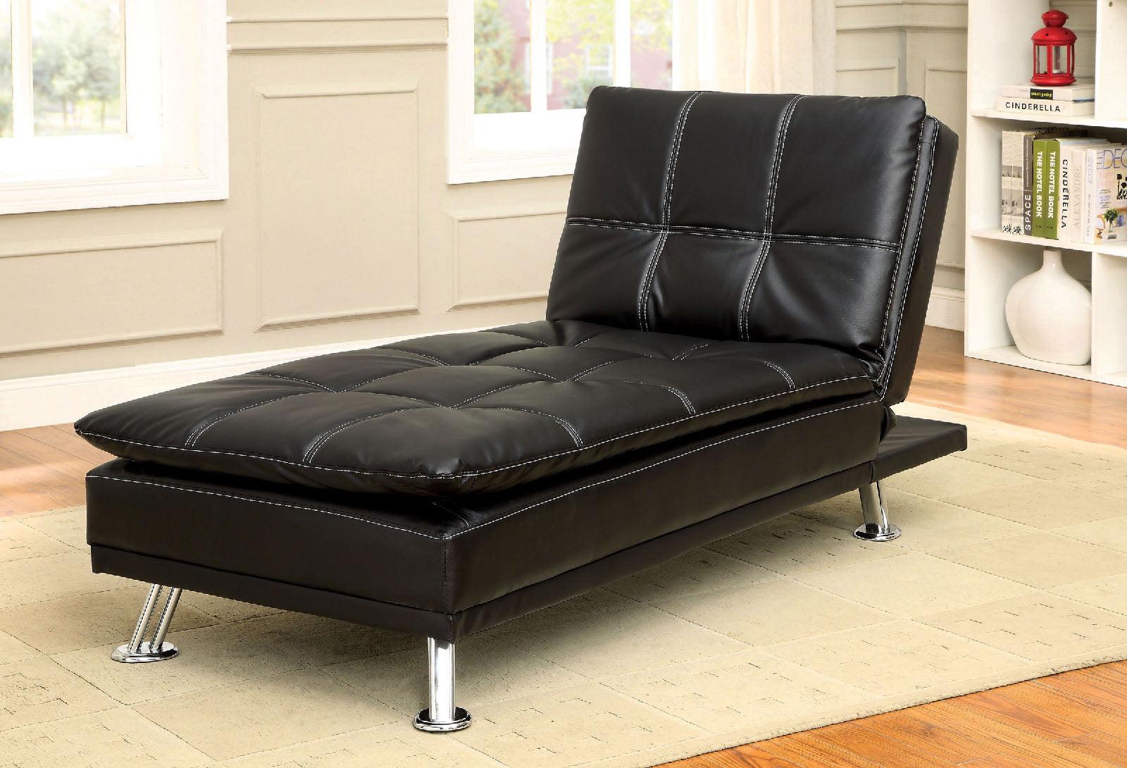 

    
Contemporary Black Leatherette Chaise Furniture of America CM2677BK-CE Hauser
