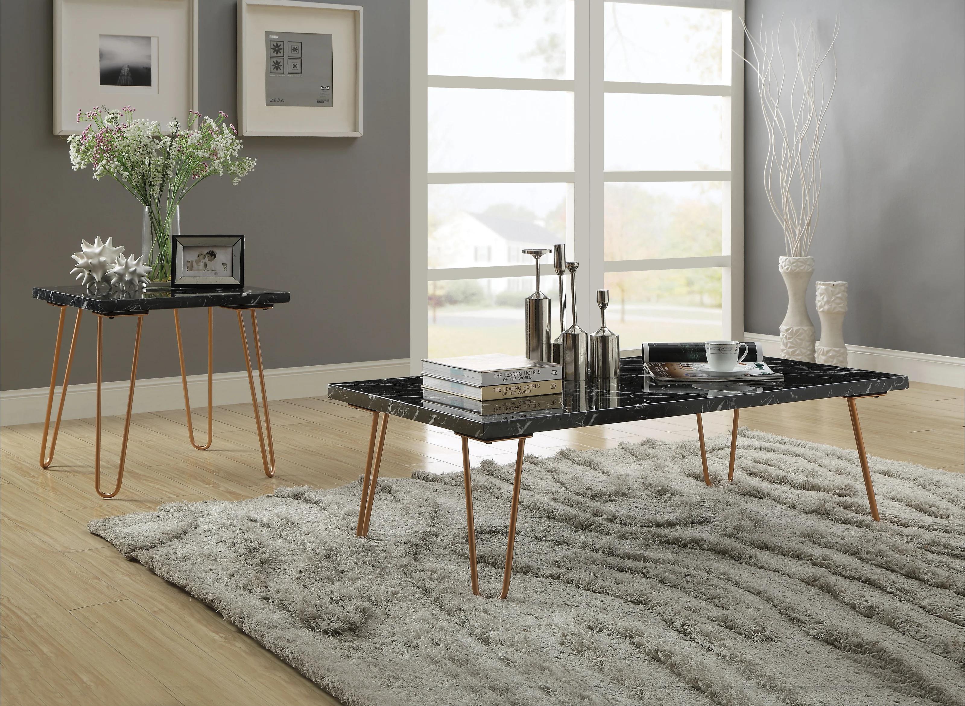 Contemporary Coffee Table and 2 End Tables Telestis 84505-3pcs in Black 